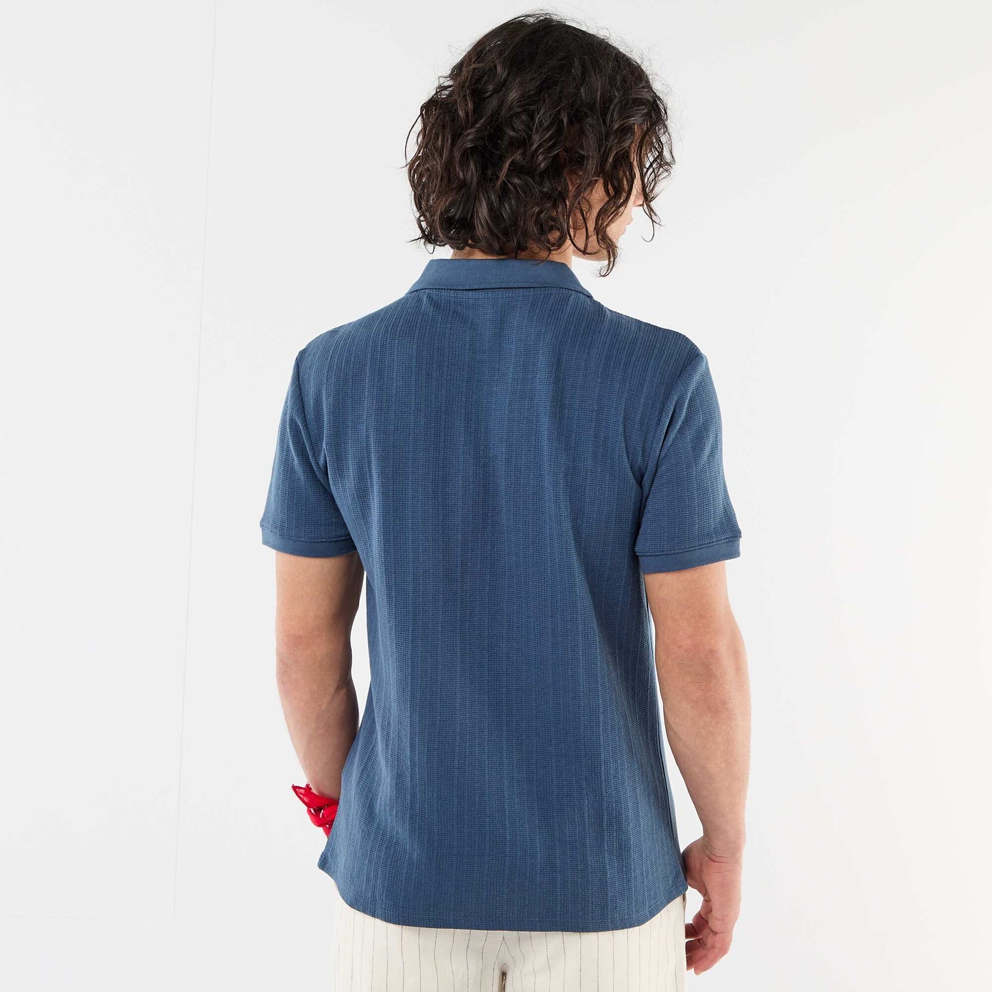 Honeycomb Knit Short-Sleeved Polo BLUE
