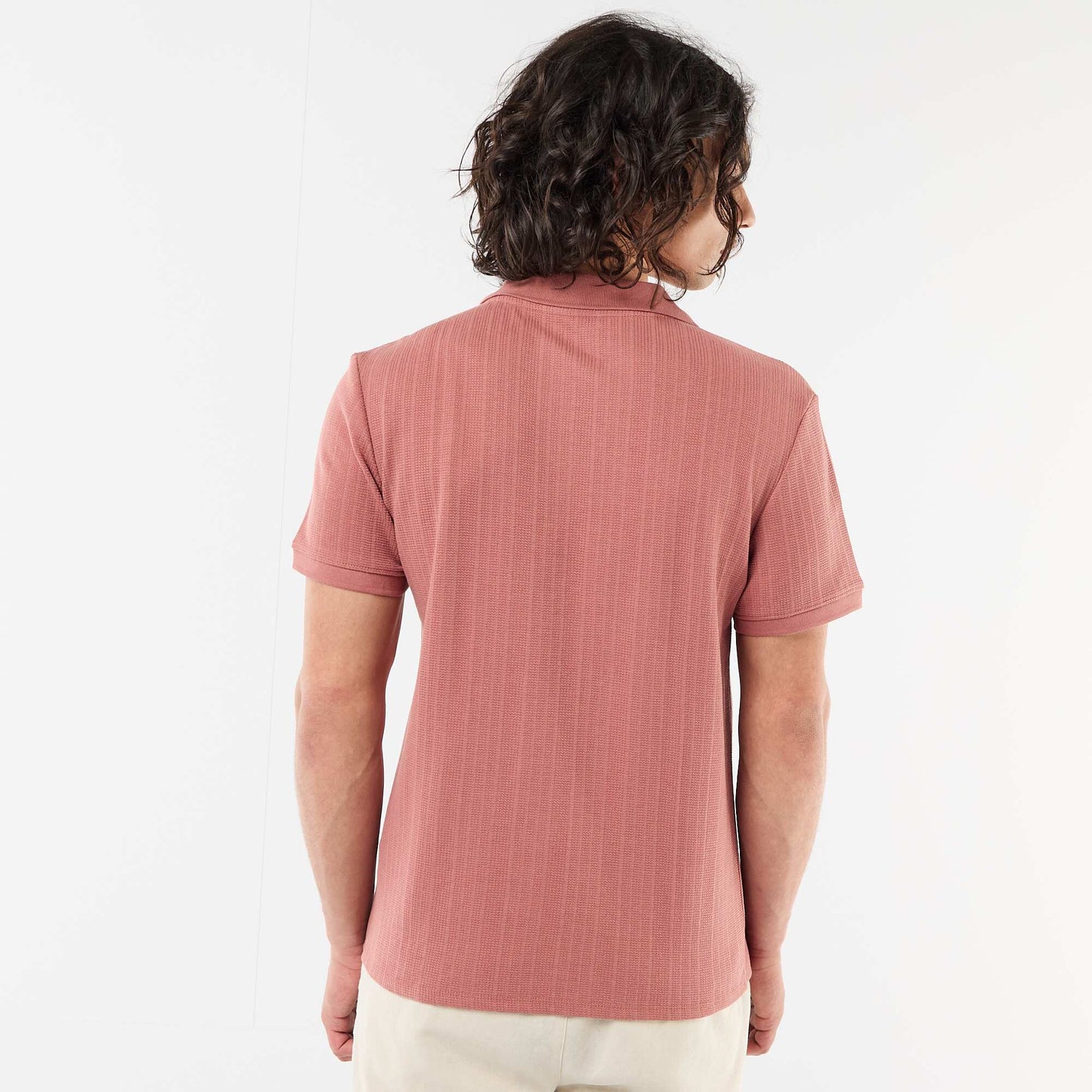 Honeycomb Knit Short-Sleeve Polo Shirt PINK