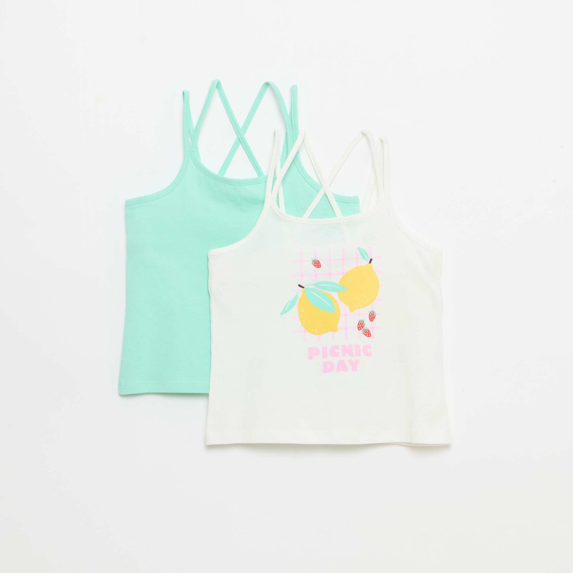 Set of 2 Tank Tops  1 Printed WHITE