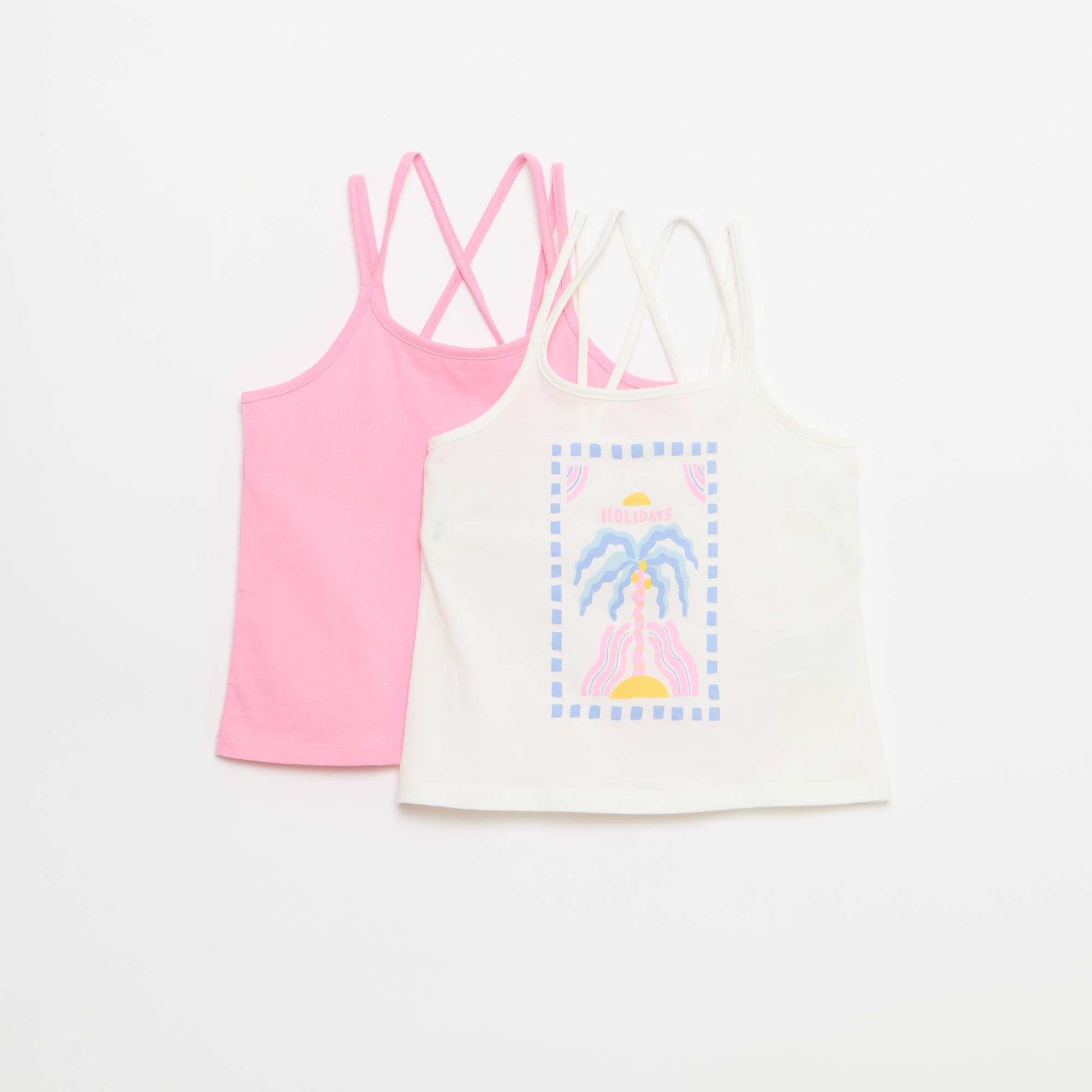 Set of 2 Tank Tops  1 Printed WHITE