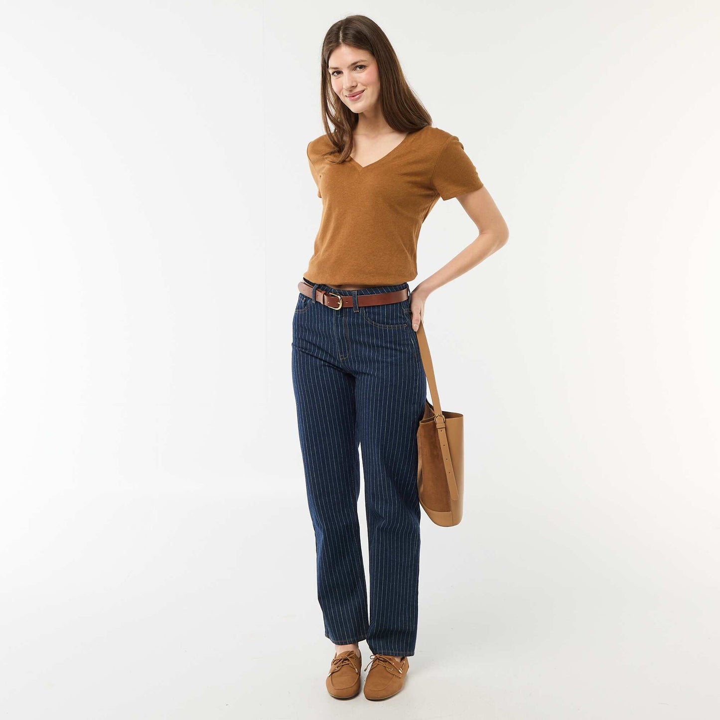 Basic V-neck Short-Sleeve T-shirt BROWN