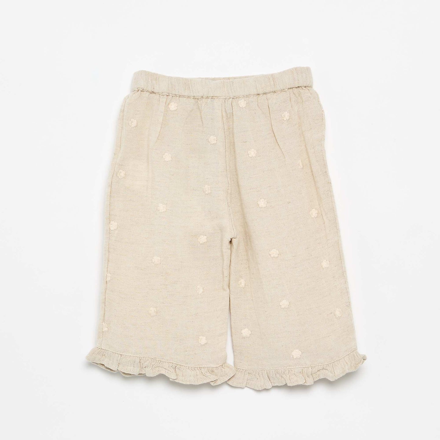 შარვალი ყვავილებიანი ნაქარგებით კრემისფერი