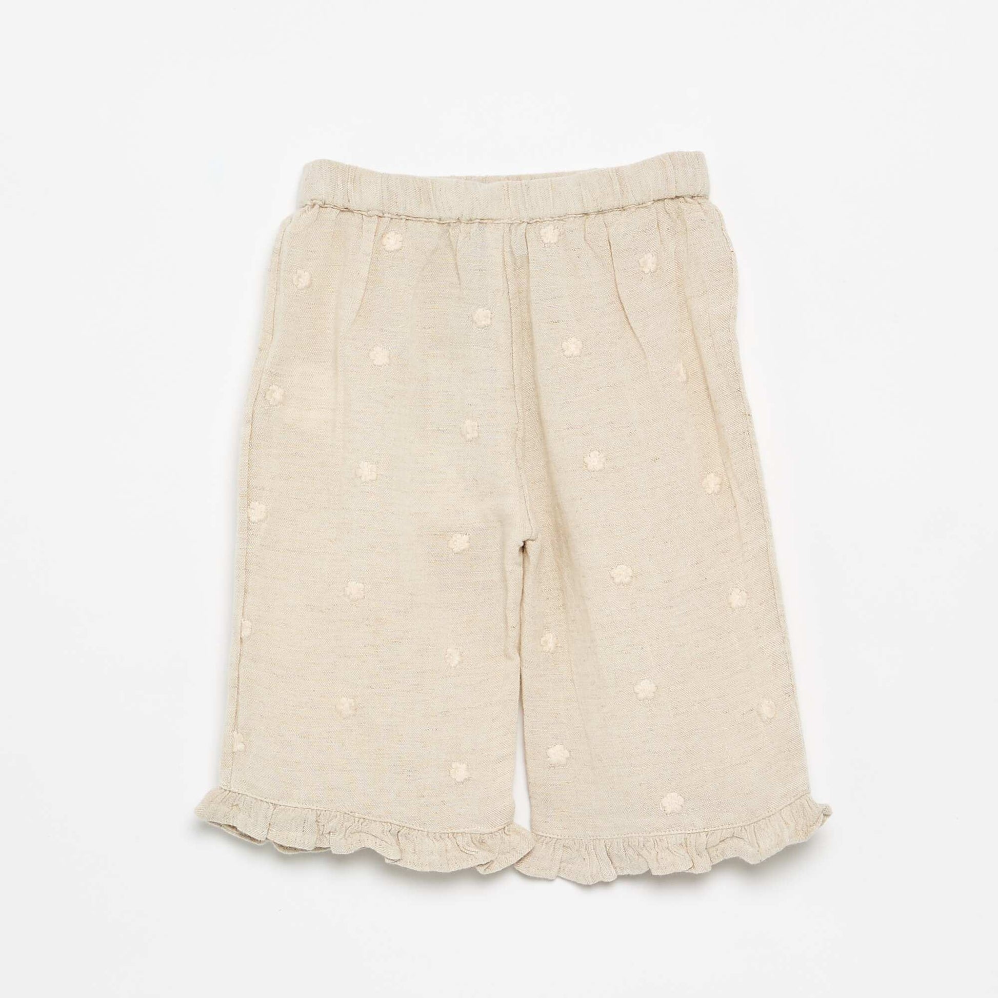 შარვალი ყვავილებიანი ნაქარგებით კრემისფერი