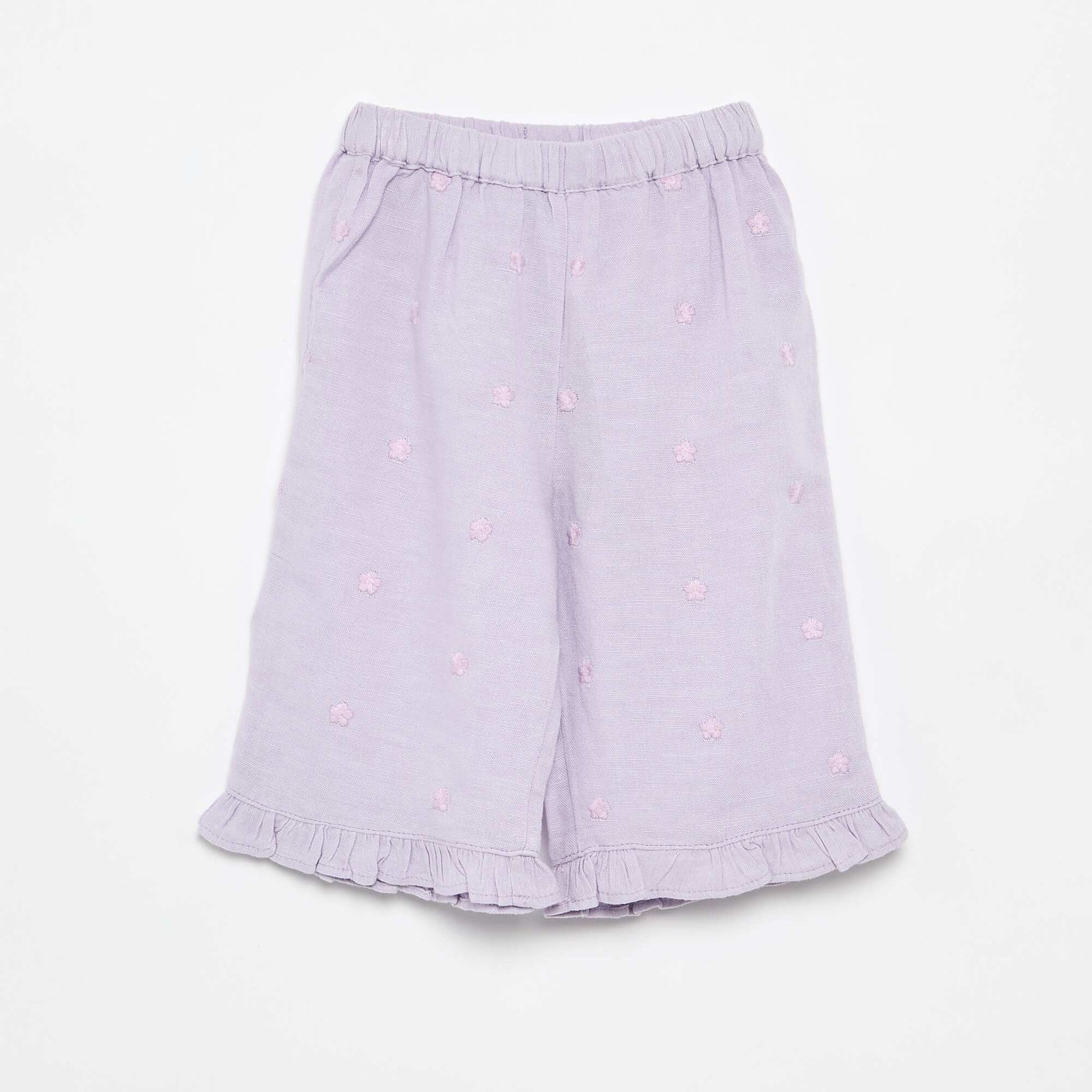 Trousers with floral embroidery PURPLE