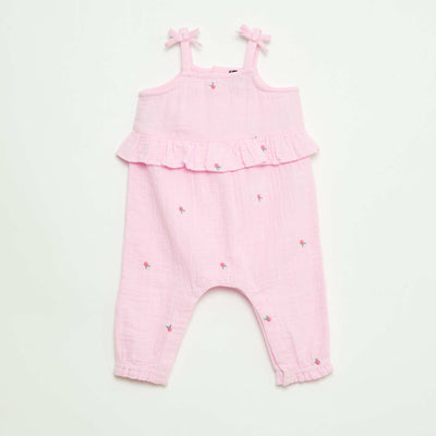 გრძელი ბამბის პოპლინის თასმიანი ტომარა ვარდისფერი