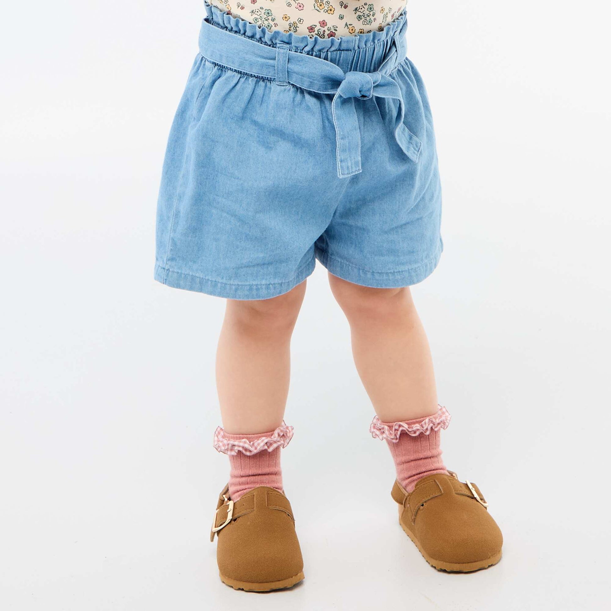 Light Denim Shorts with Removable Belt BLUE