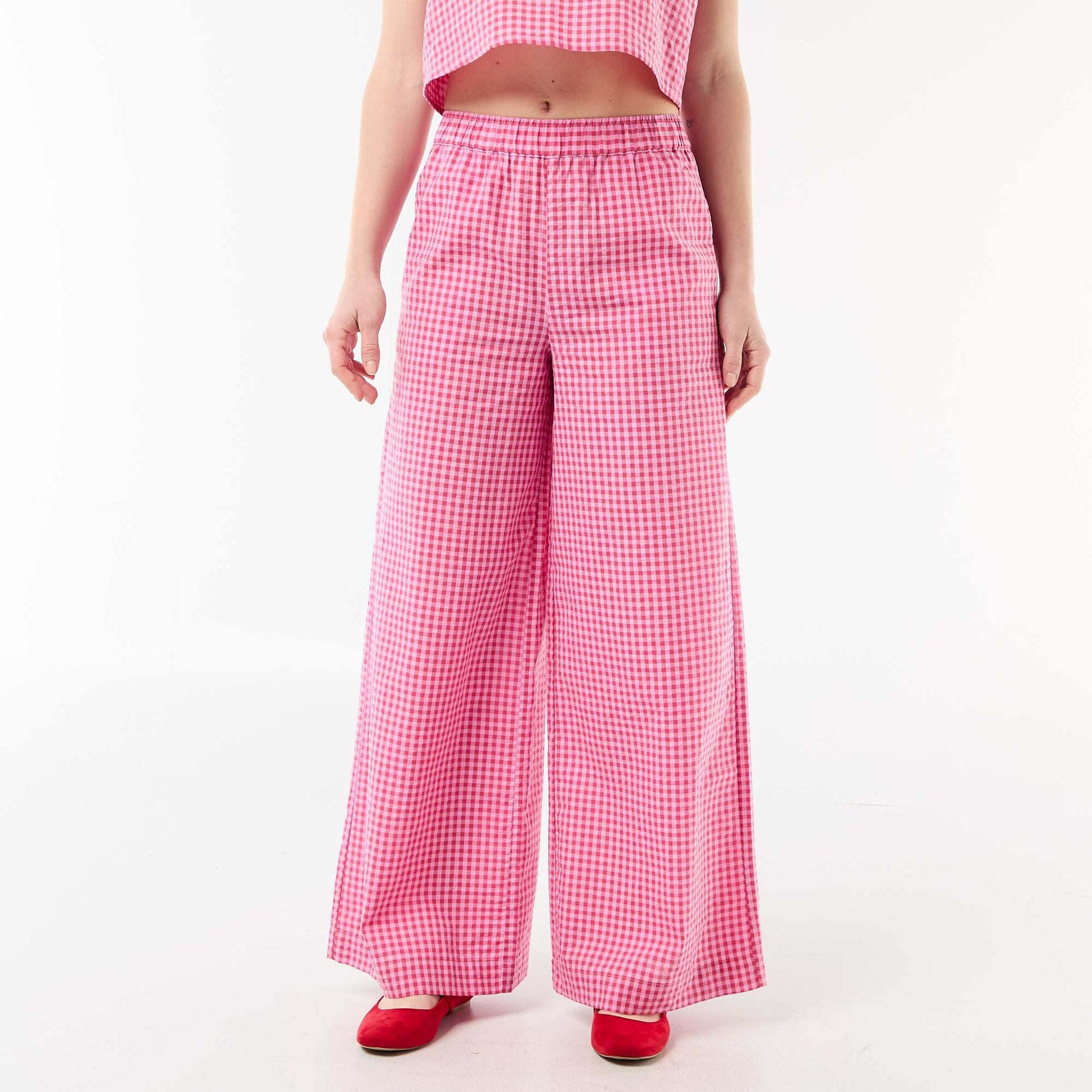 Gingham Wide-Leg Trousers PINK