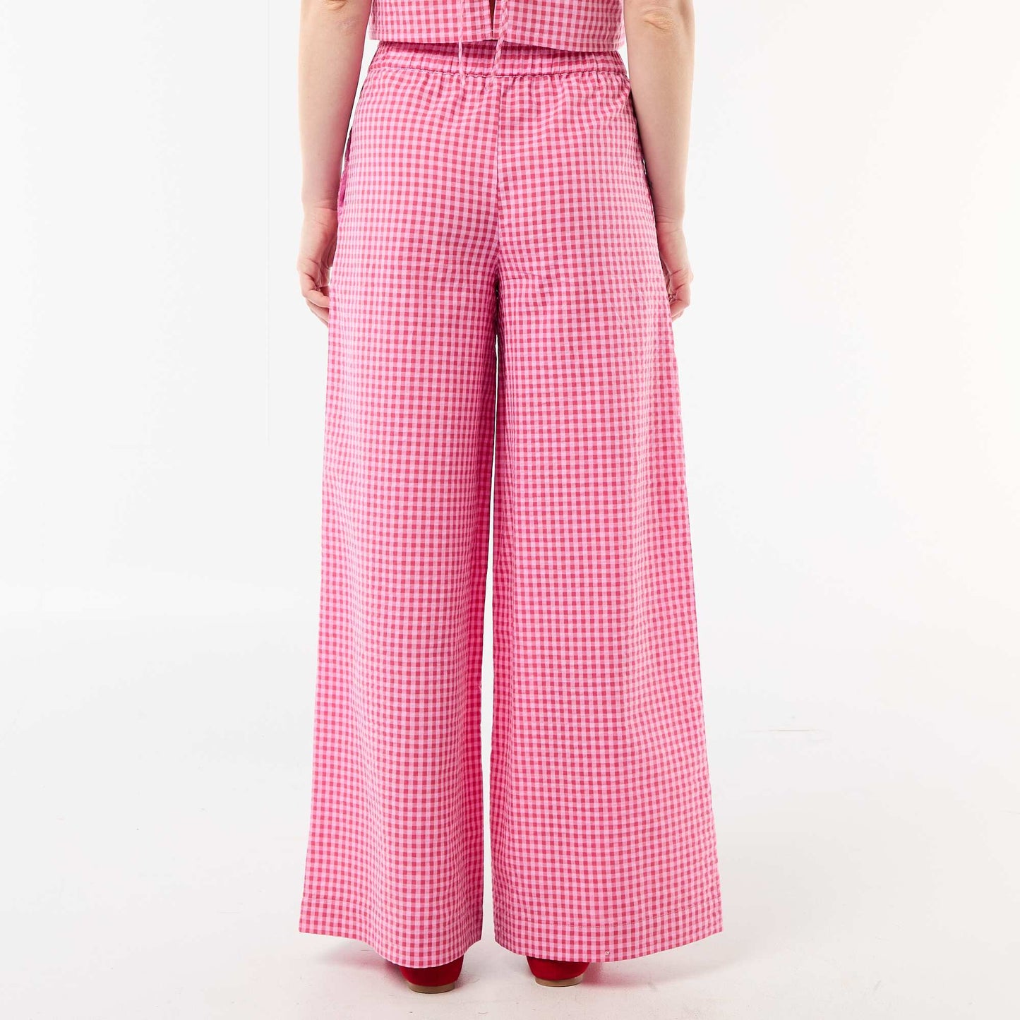 Gingham Wide-Leg Trousers PINK