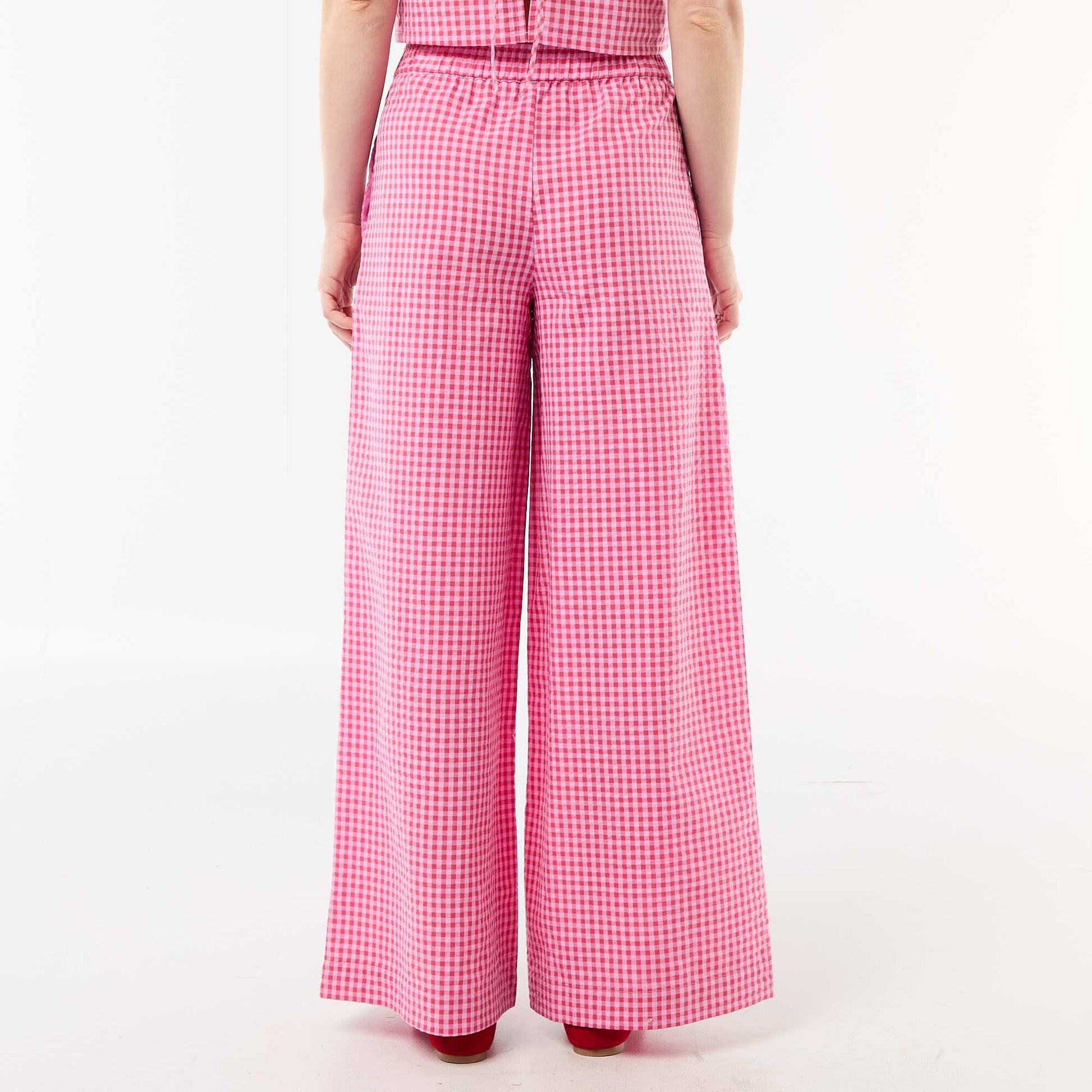 Gingham Wide-Leg Trousers PINK
