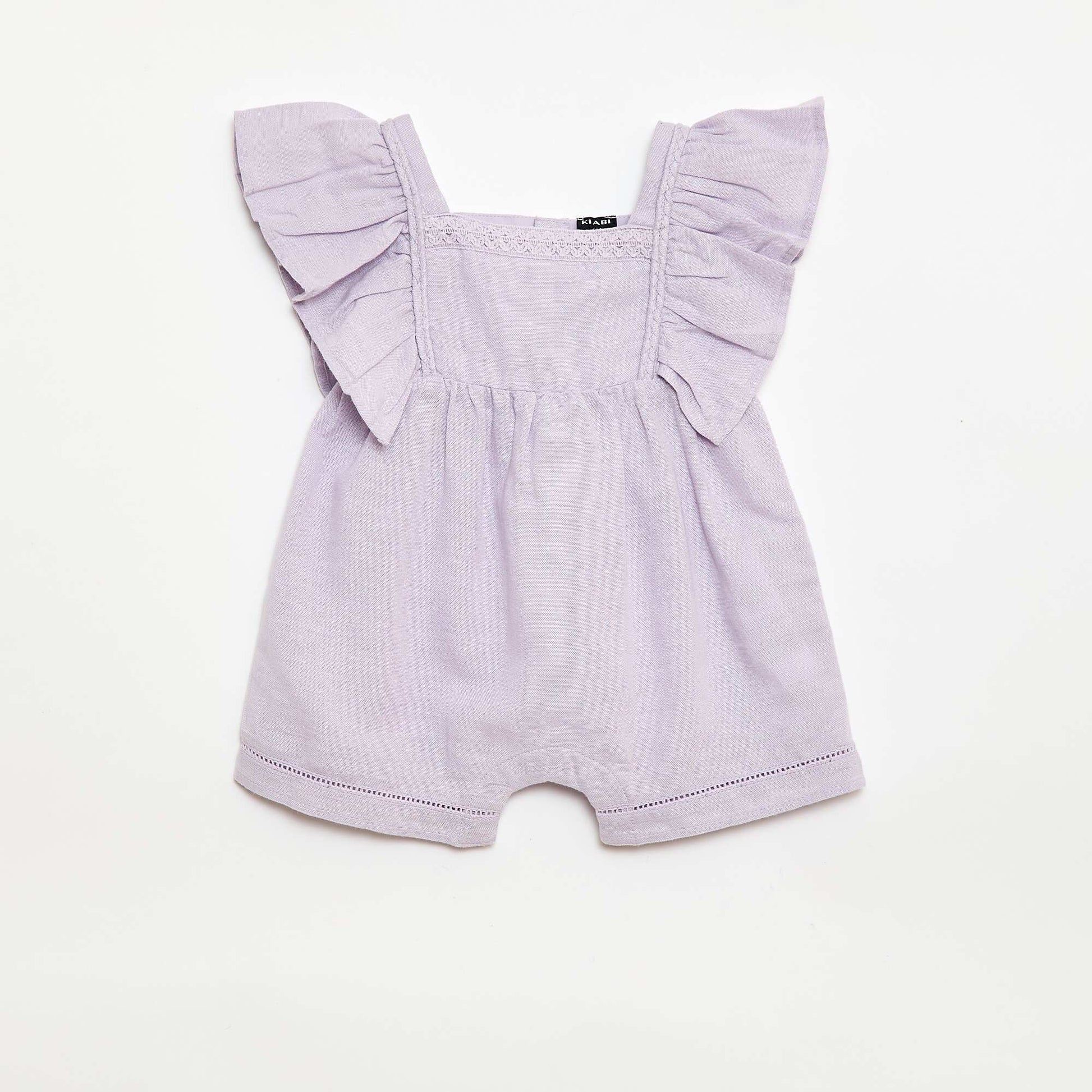 Ruffled Sleeve Short Romper PURPLE