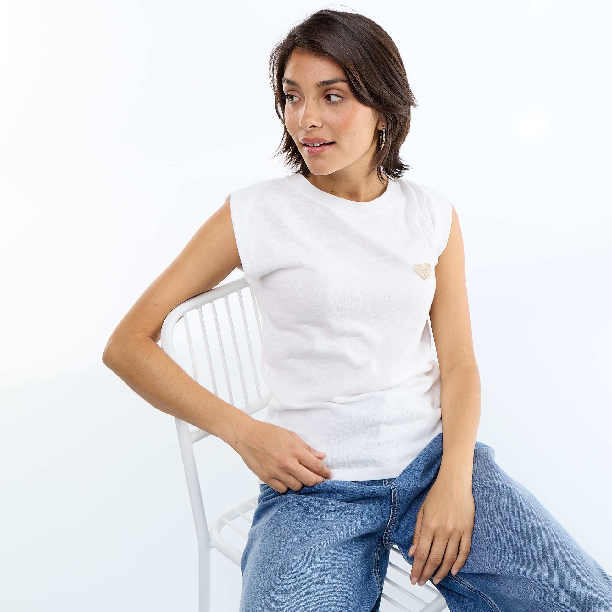 Sleeveless Jersey T-shirt BEIGE