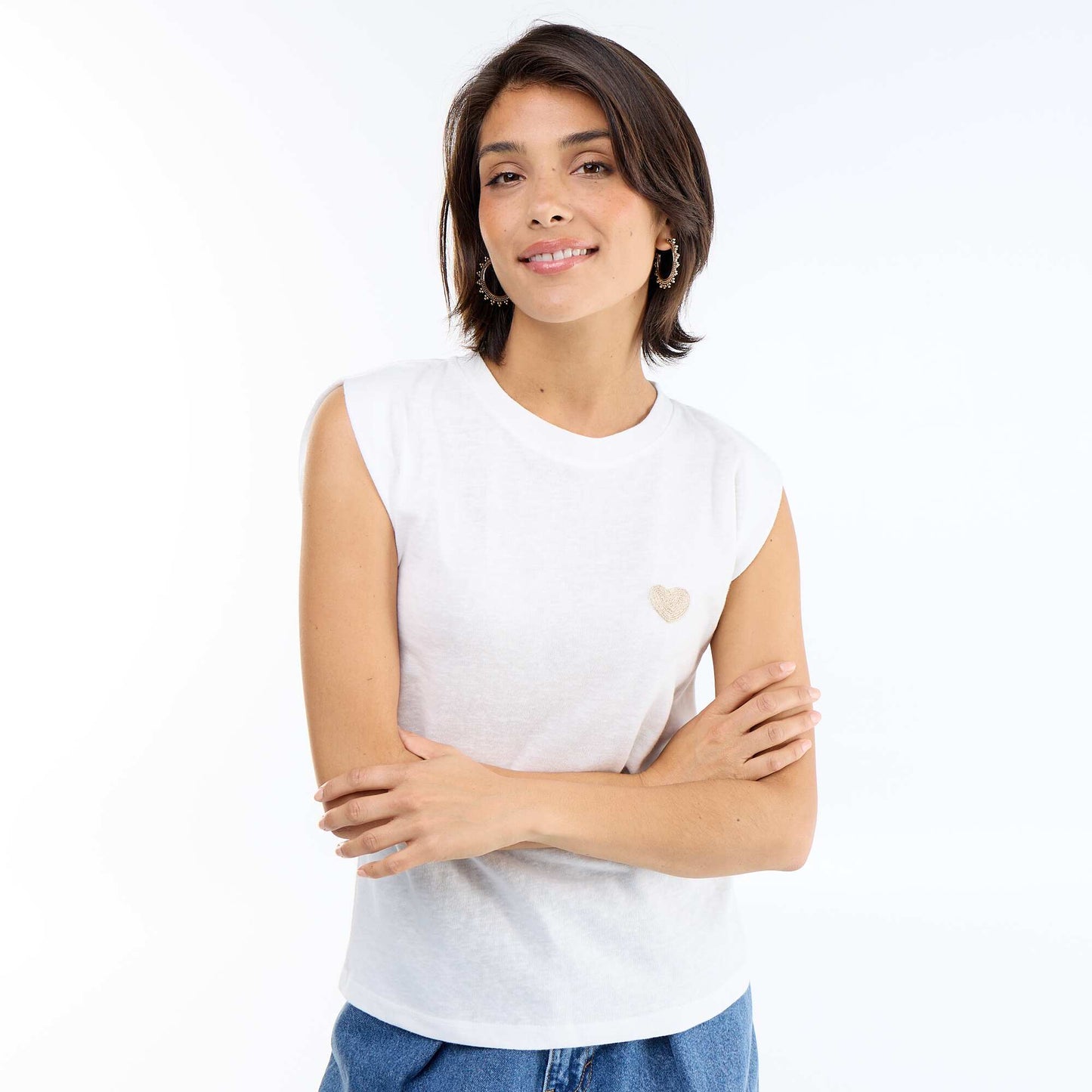 Sleeveless Jersey T-shirt BEIGE