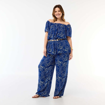 Wide-Leg Crepe Knit Pants BLUE