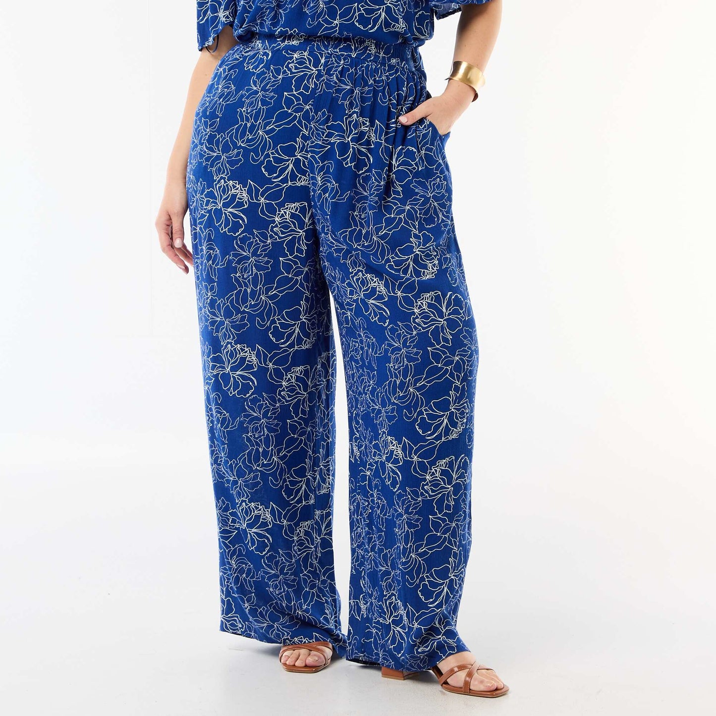 Wide-Leg Crepe Knit Pants BLUE