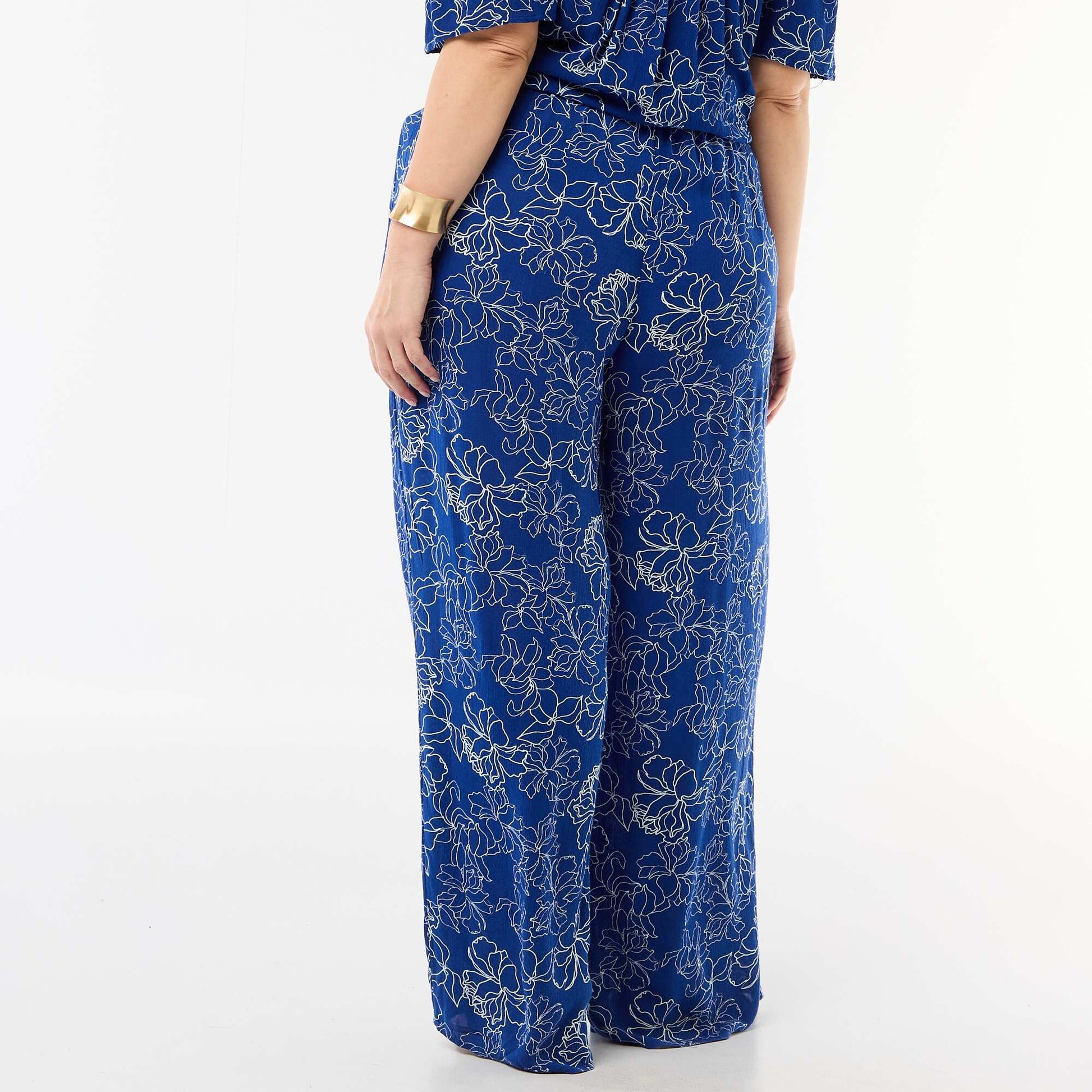 Wide-Leg Crepe Knit Pants BLUE