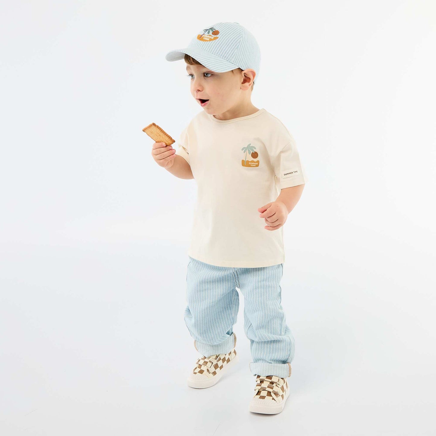 Tropical Print Short-Sleeve Cotton T-shirt WHITE