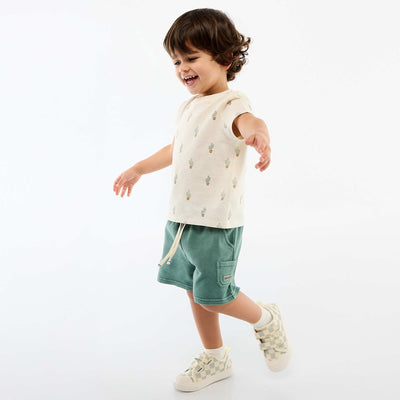 სწორი ჭრის ფრანგული ტერი შორტი მყარი ფორმატით ბამბის მწვანე