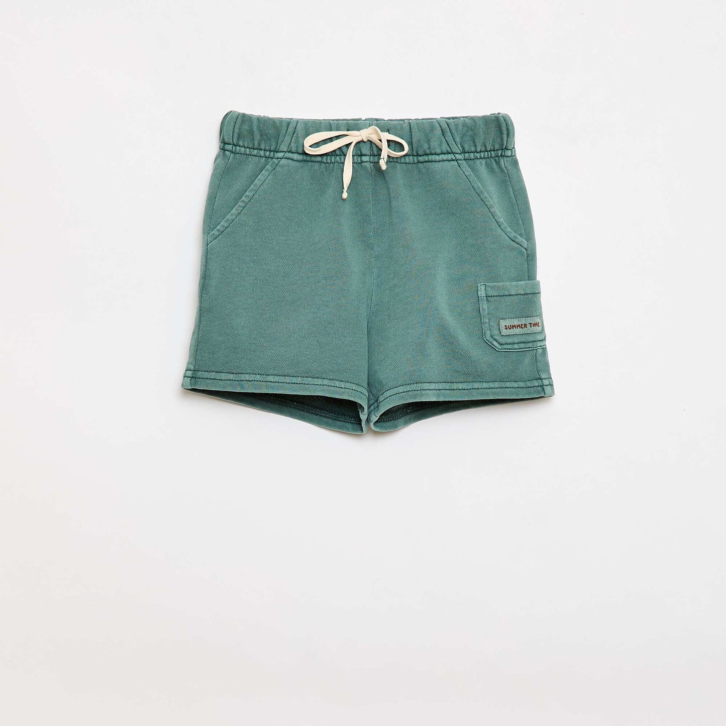 სწორი ჭრის ფრანგული ტერი შორტი მყარი ფორმატით ბამბის მწვანე