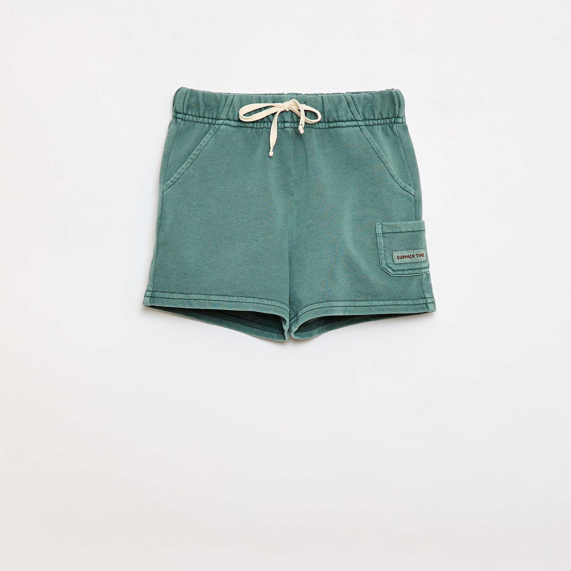 სწორი ჭრის ფრანგული ტერი შორტი მყარი ფორმატით ბამბის მწვანე