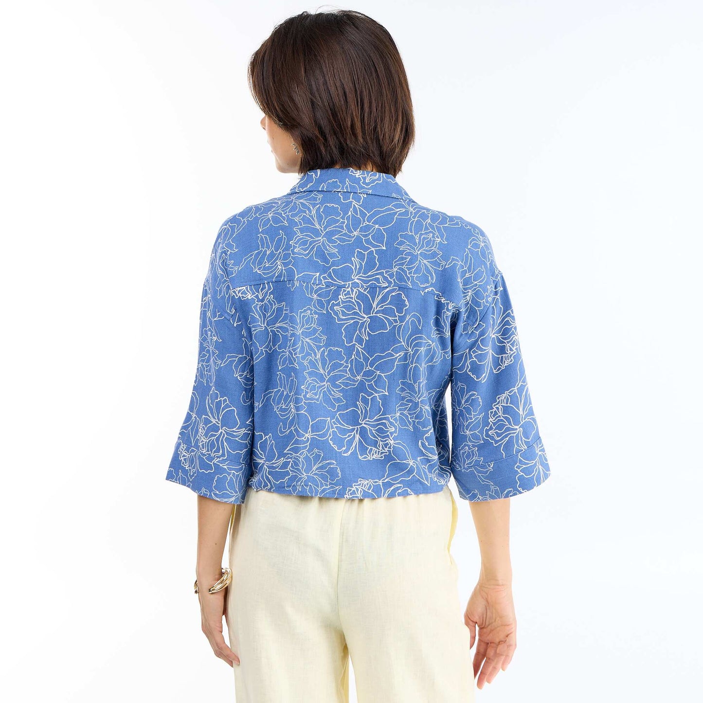 Oversized Cropped Tie-Front Shirt BLUE