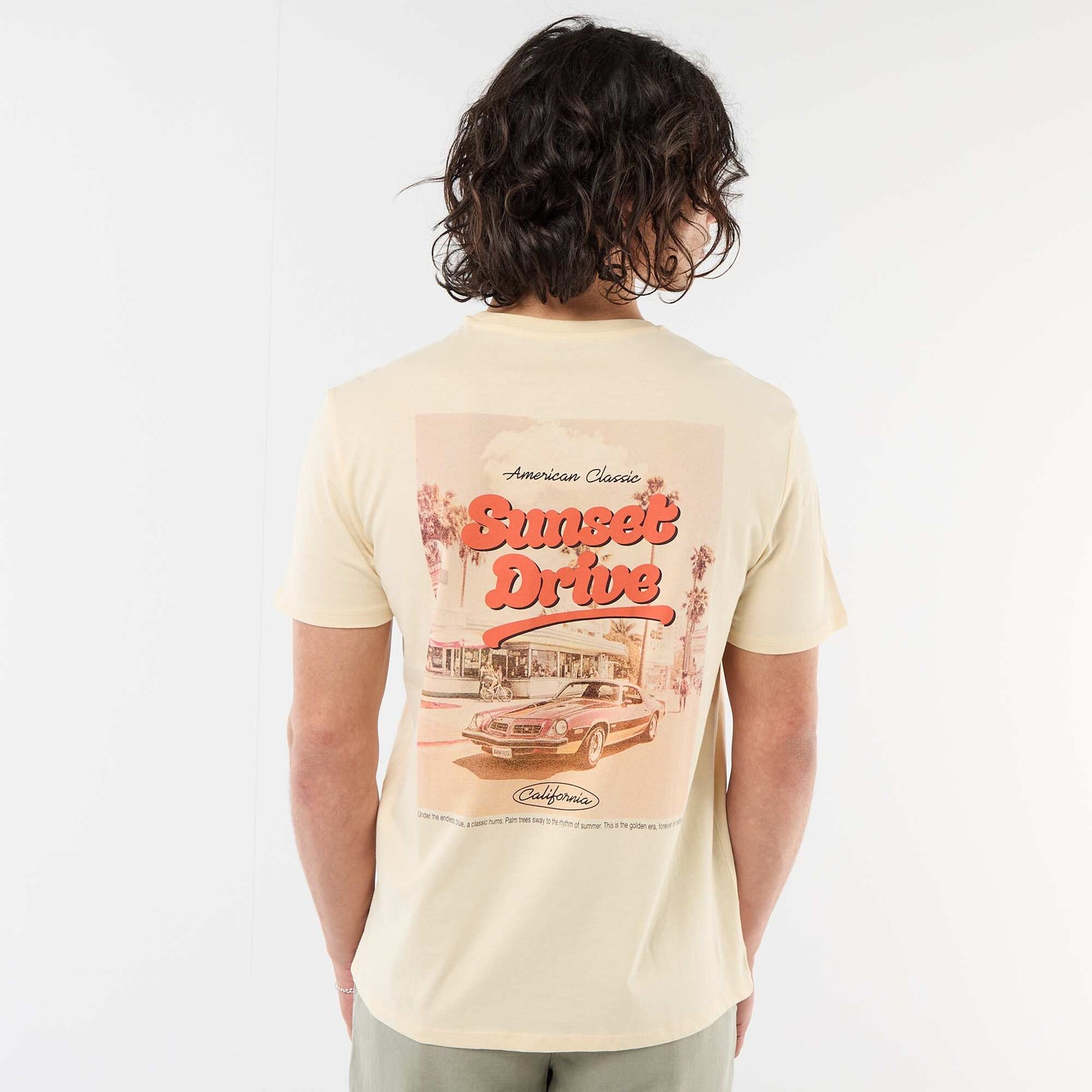 Printed Short-Sleeve T-Shirt with Front and Back Design BEIGE