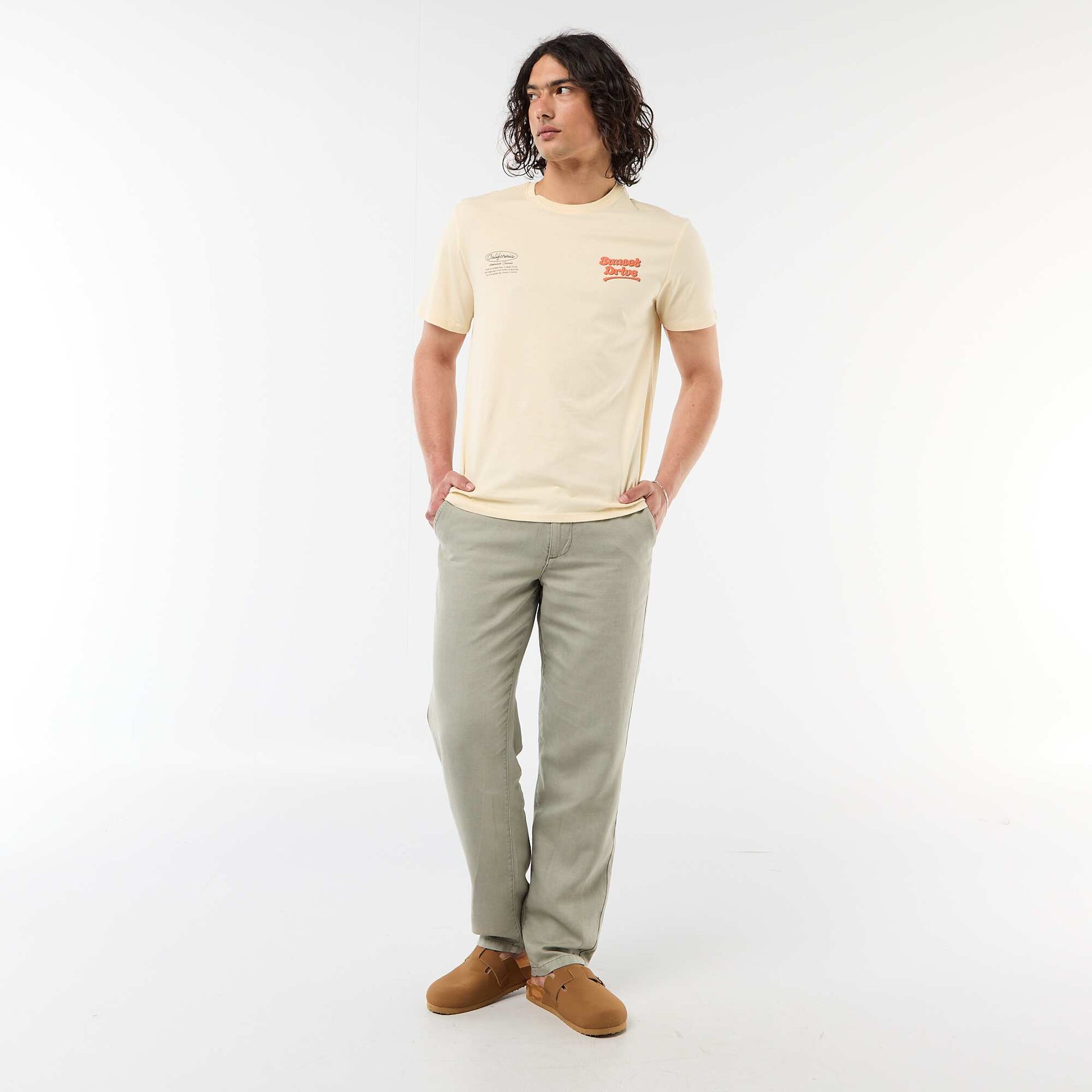 Printed Short-Sleeve T-Shirt with Front and Back Design BEIGE