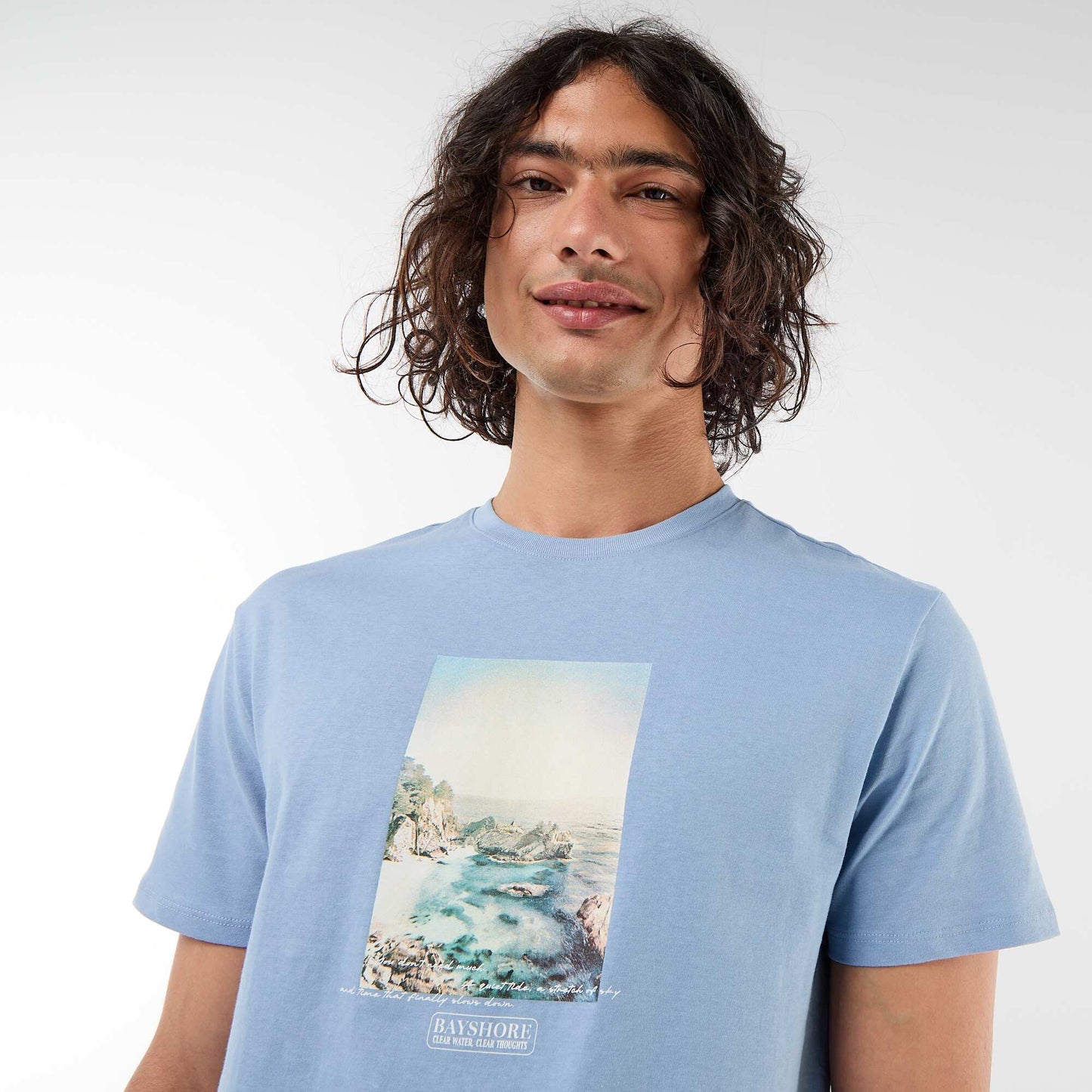 Printed Short-Sleeve T-Shirt with Front and Back Design BLUE