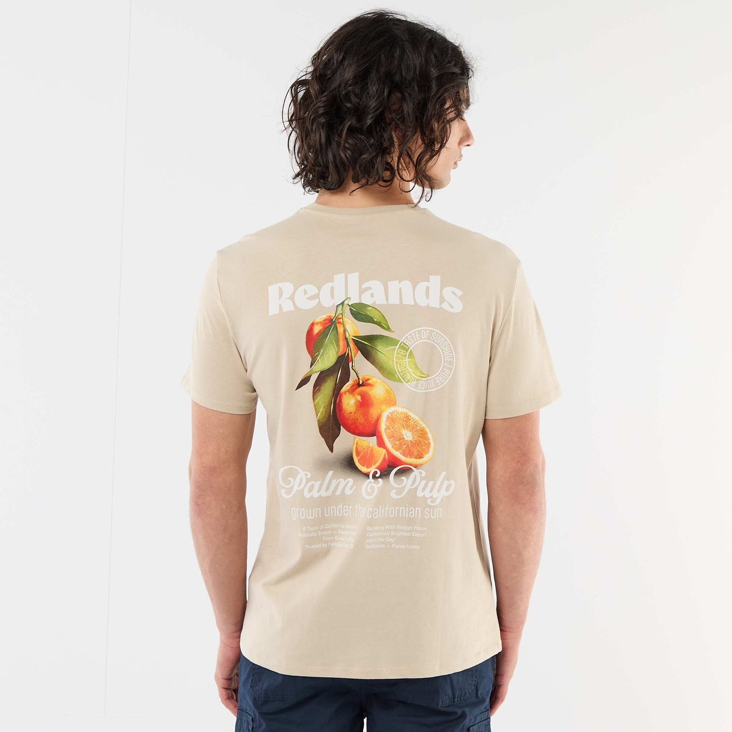Printed Short-Sleeve T-Shirt with Front and Back Design BEIGE
