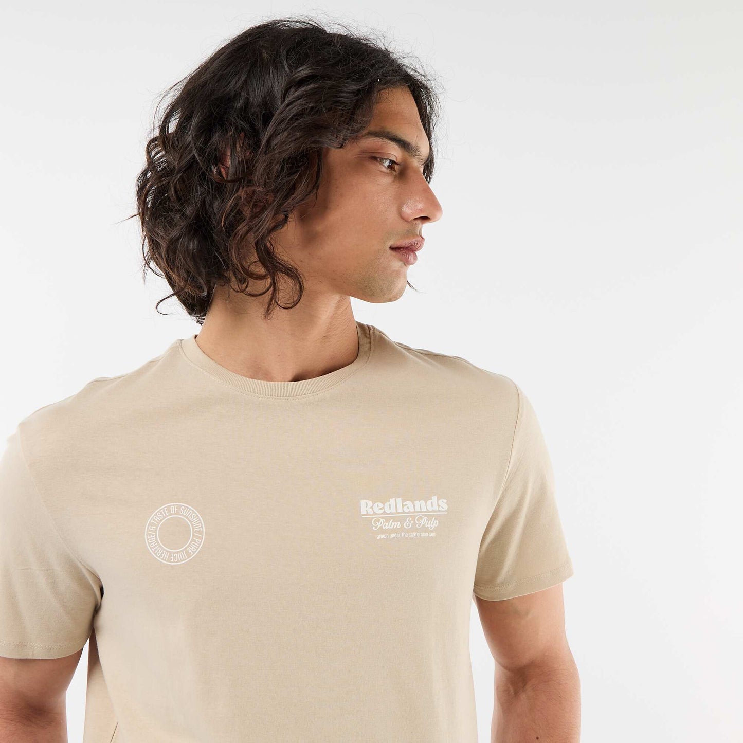 Printed Short-Sleeve T-Shirt with Front and Back Design BEIGE