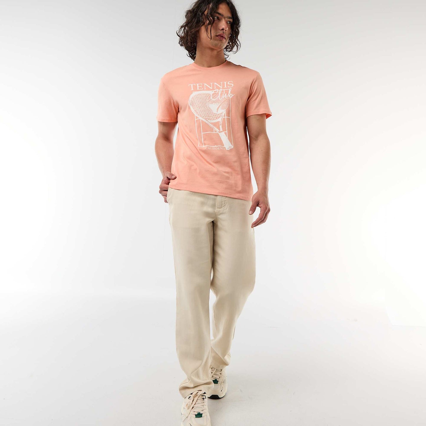 Printed Short-Sleeve T-Shirt with Front and Back Design ORANGE