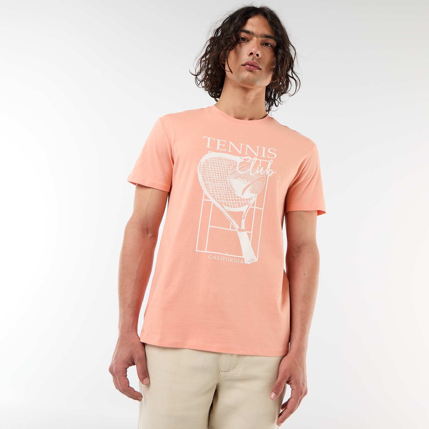 Printed Short-Sleeve T-Shirt with Front and Back Design ORANGE