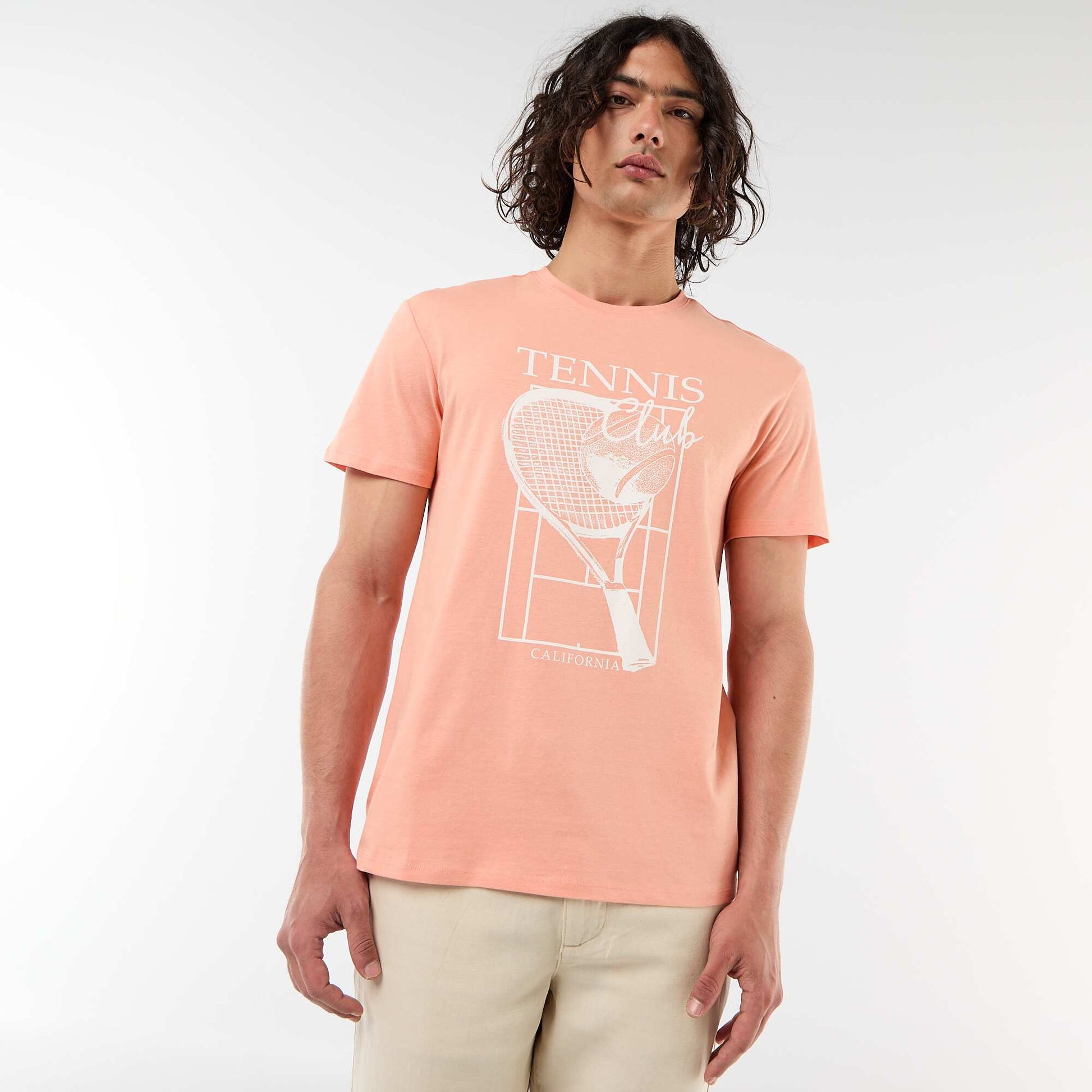 Printed Short-Sleeve T-Shirt with Front and Back Design ORANGE