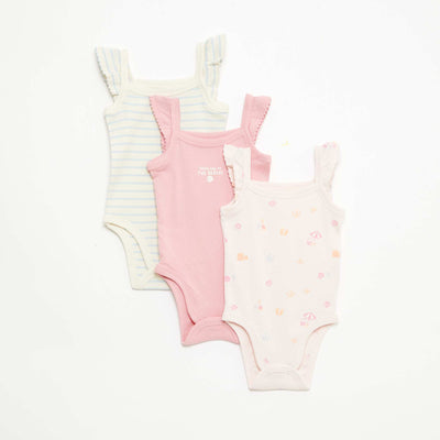 3 ცალიანი შეფუთვა უმკლავო ვარდისფერი ბოდეები