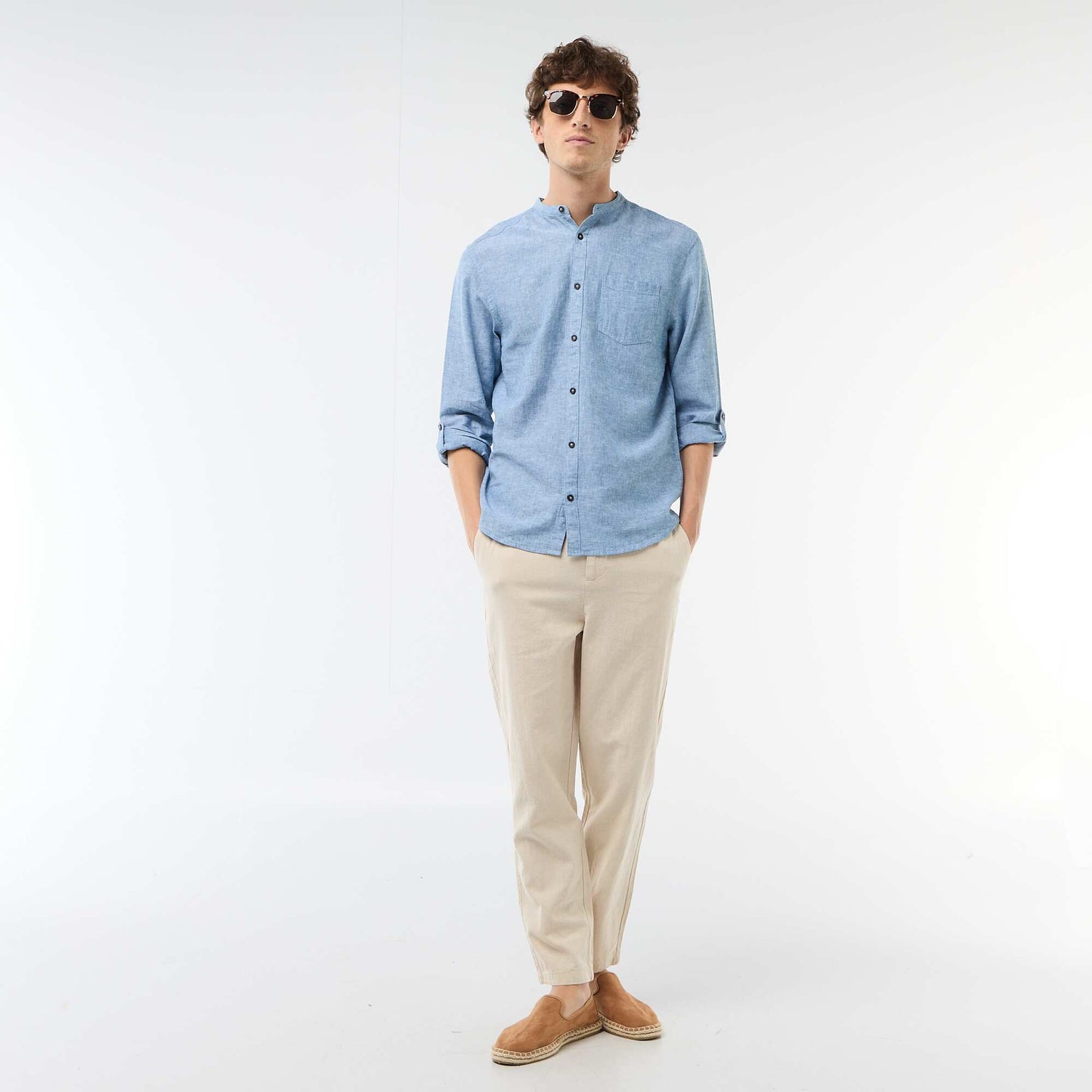 რეგულარული მორგება ტილო ნაზავი ჩინოს შარვალი თეთრი