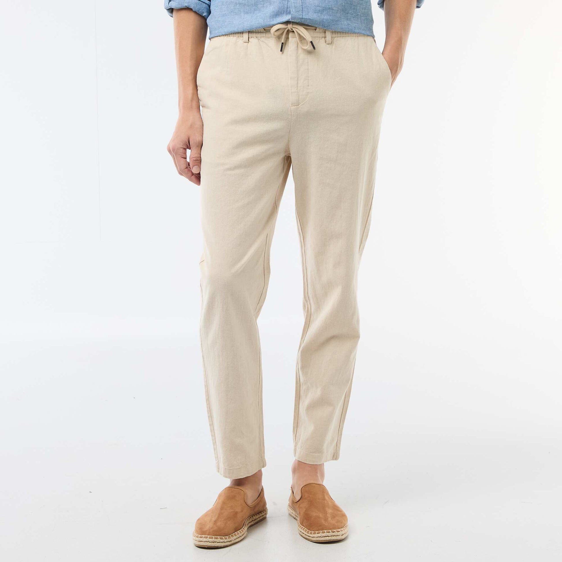 რეგულარული მორგება ტილო ნაზავი ჩინოს შარვალი თეთრი