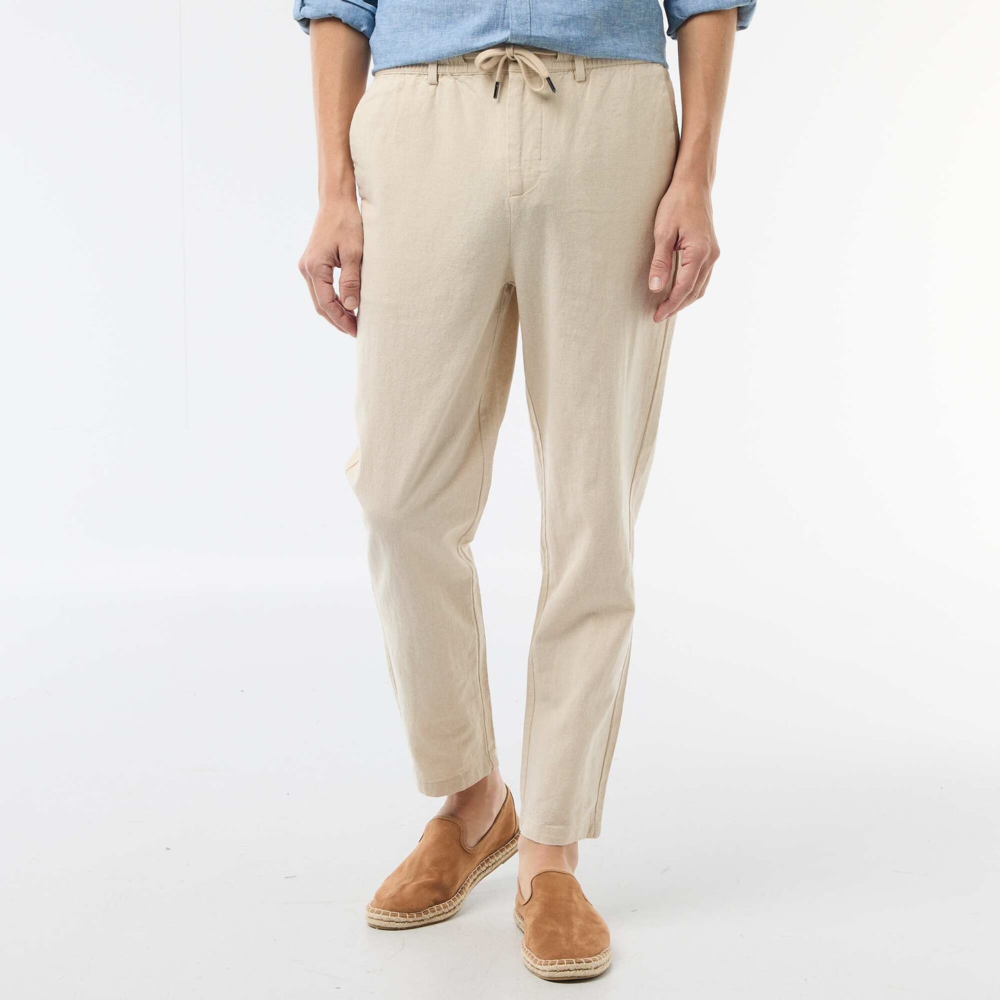 რეგულარული მორგება ტილო ნაზავი ჩინოს შარვალი თეთრი