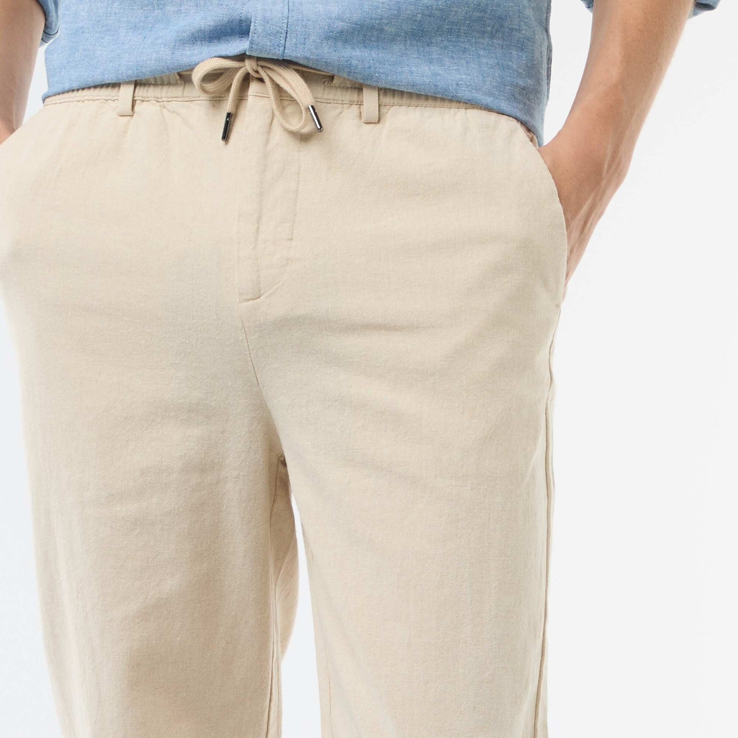 რეგულარული მორგება ტილო ნაზავი ჩინოს შარვალი თეთრი