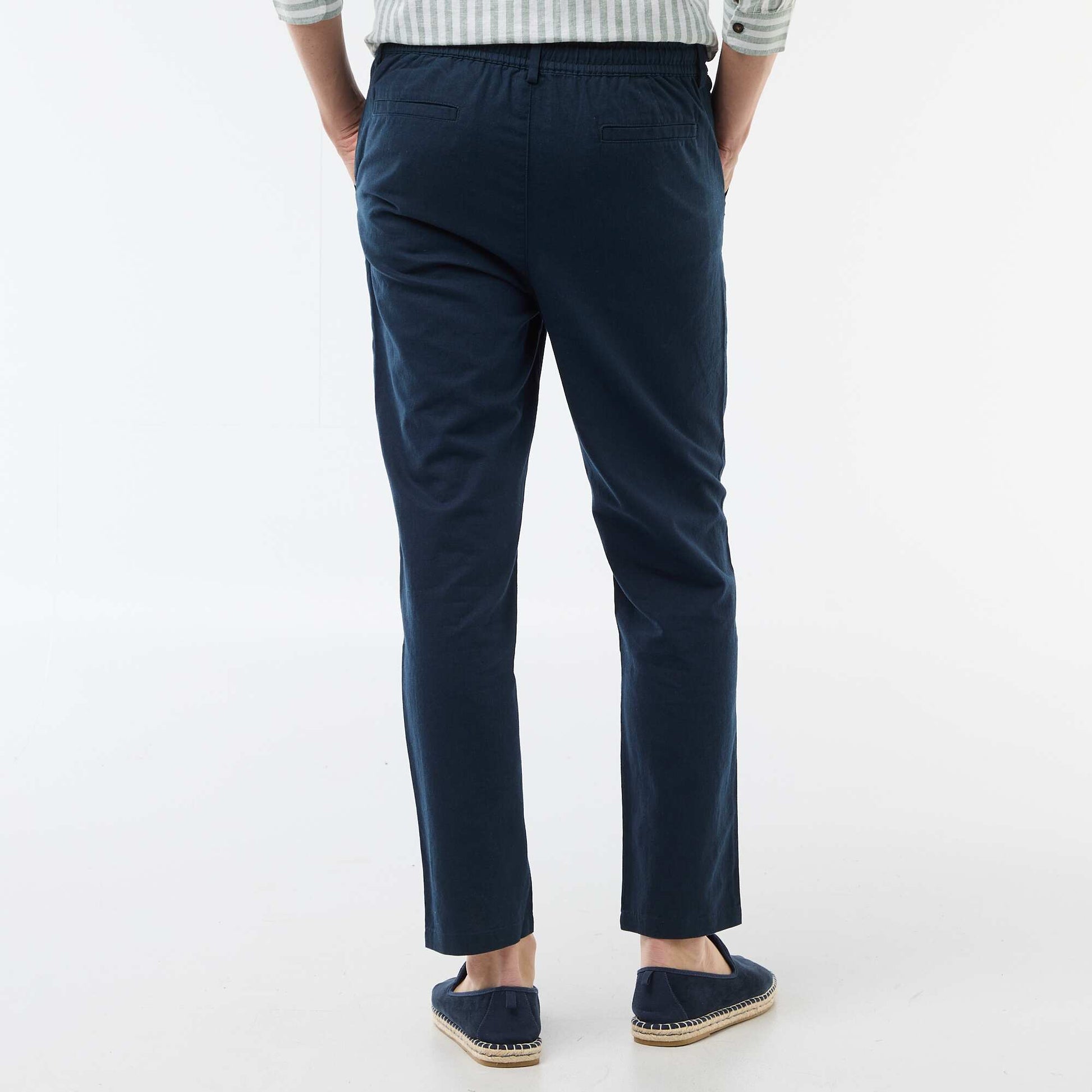 რეგულარული მორგება ტილო ნაზავი ჩინოს შარვალი ლურჯი