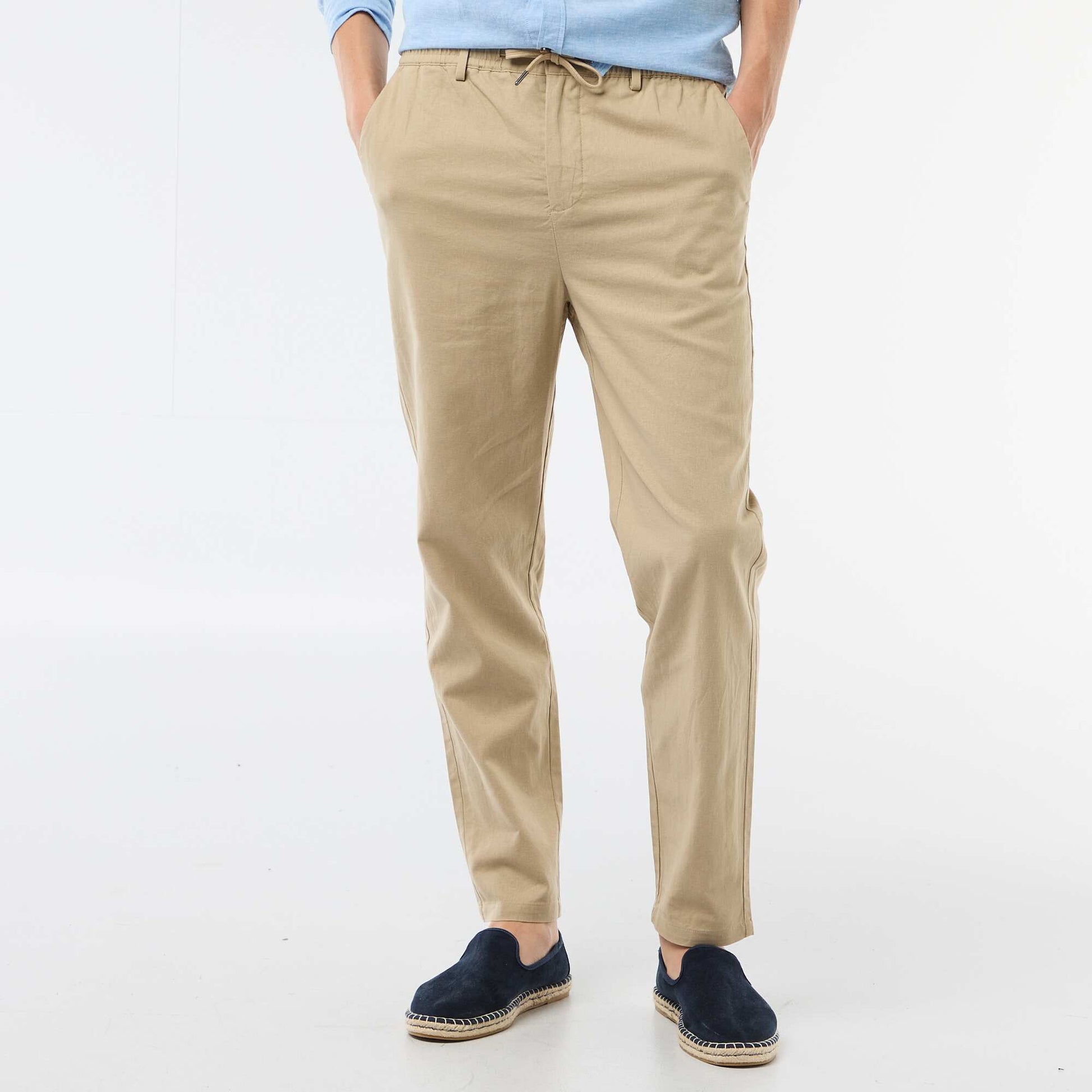 რეგულარული მორგება ტილო ნაზავი ჩინოს შარვალი კრემისფერი