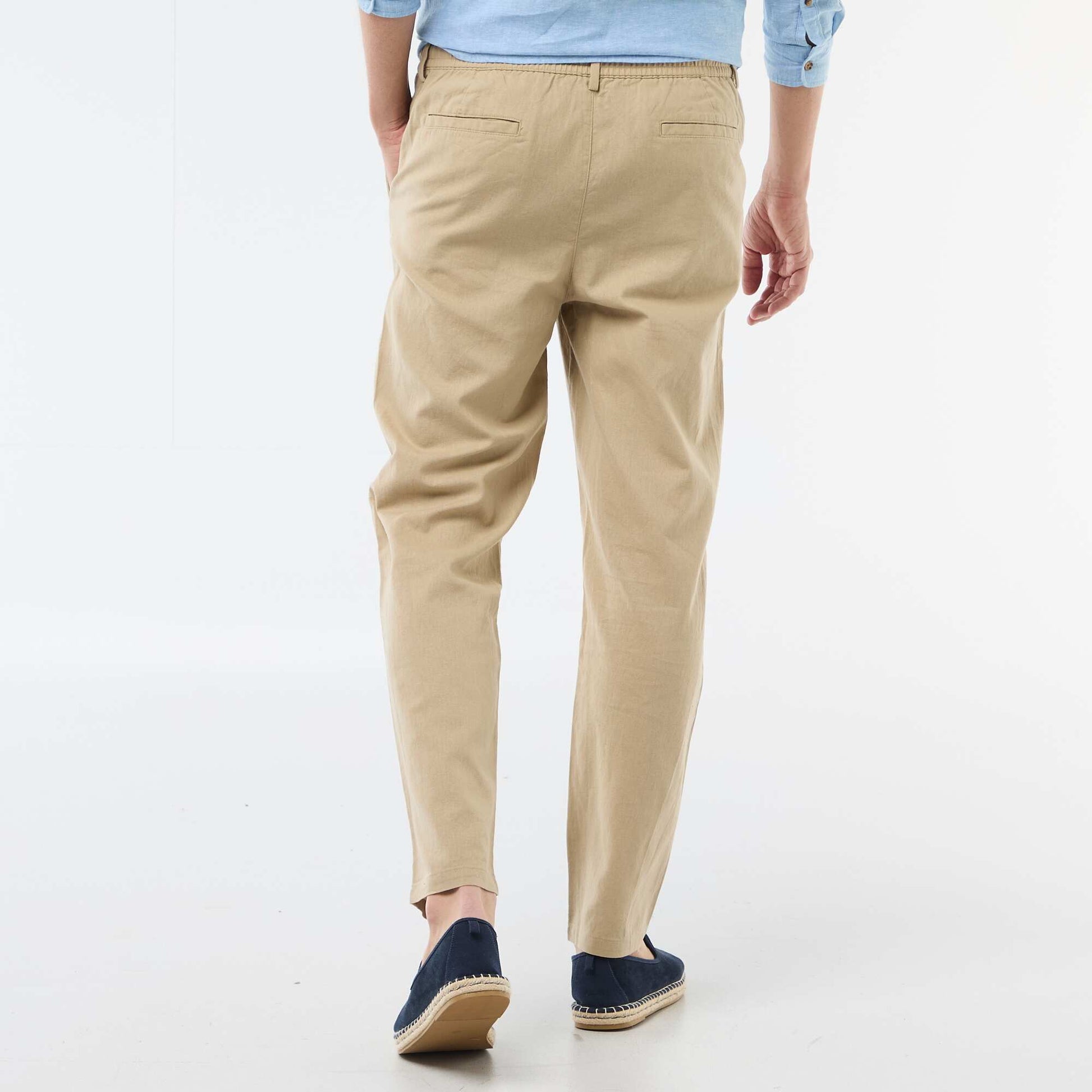 რეგულარული მორგება ტილო ნაზავი ჩინოს შარვალი კრემისფერი