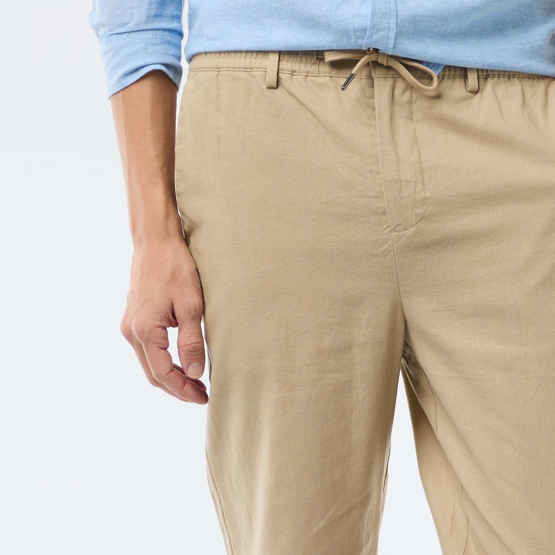 რეგულარული მორგება ტილო ნაზავი ჩინოს შარვალი კრემისფერი