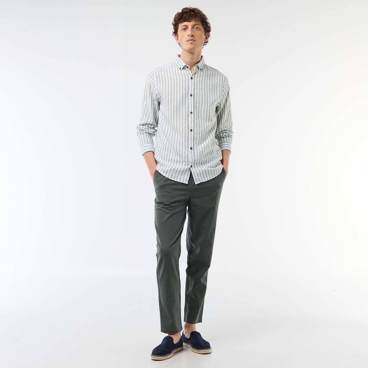 რეგულარული მორგება ტილო ნაზავი ჩინოს შარვალი მწვანე