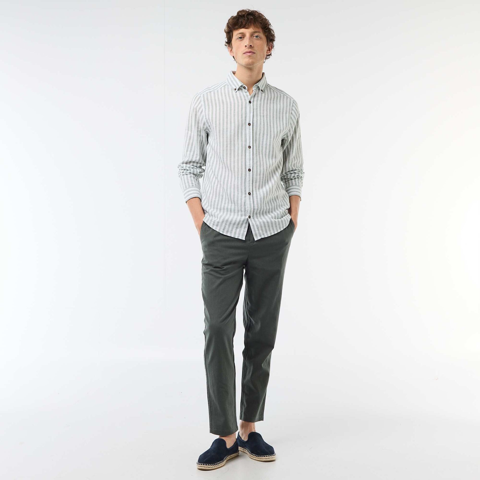 რეგულარული მორგება ტილო ნაზავი ჩინოს შარვალი მწვანე