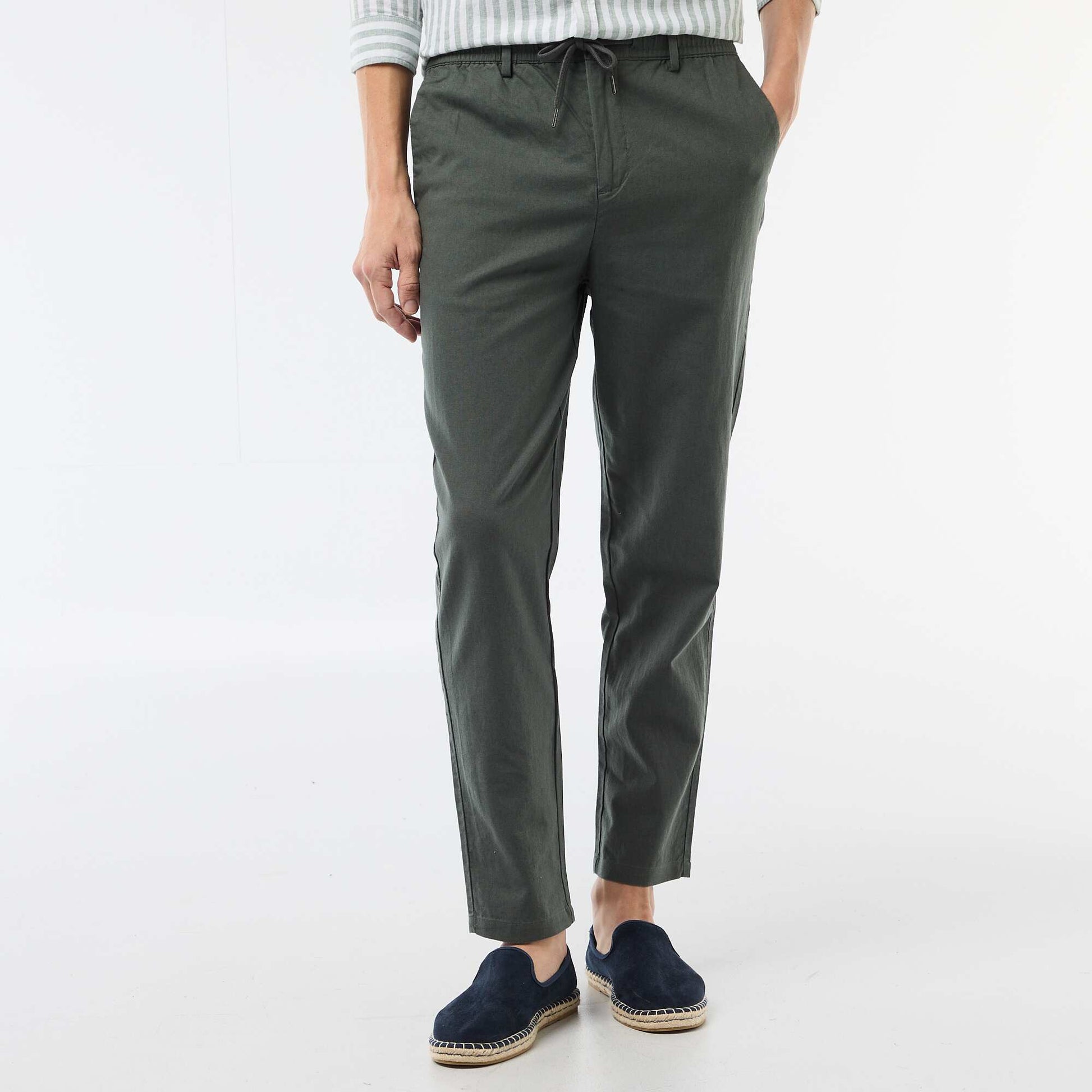 რეგულარული მორგება ტილო ნაზავი ჩინოს შარვალი მწვანე