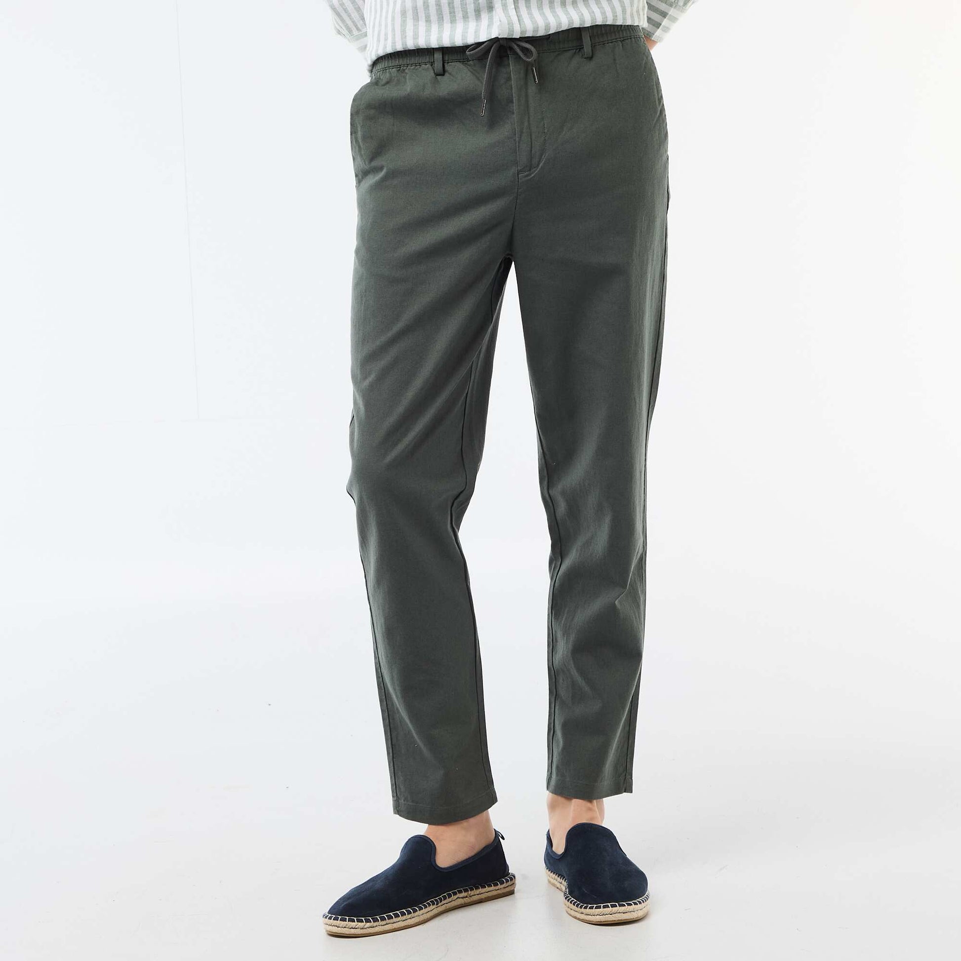 რეგულარული მორგება ტილო ნაზავი ჩინოს შარვალი მწვანე