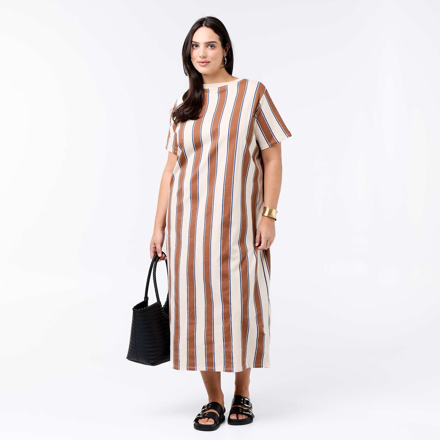Plain long t-shirt dress BEIGE