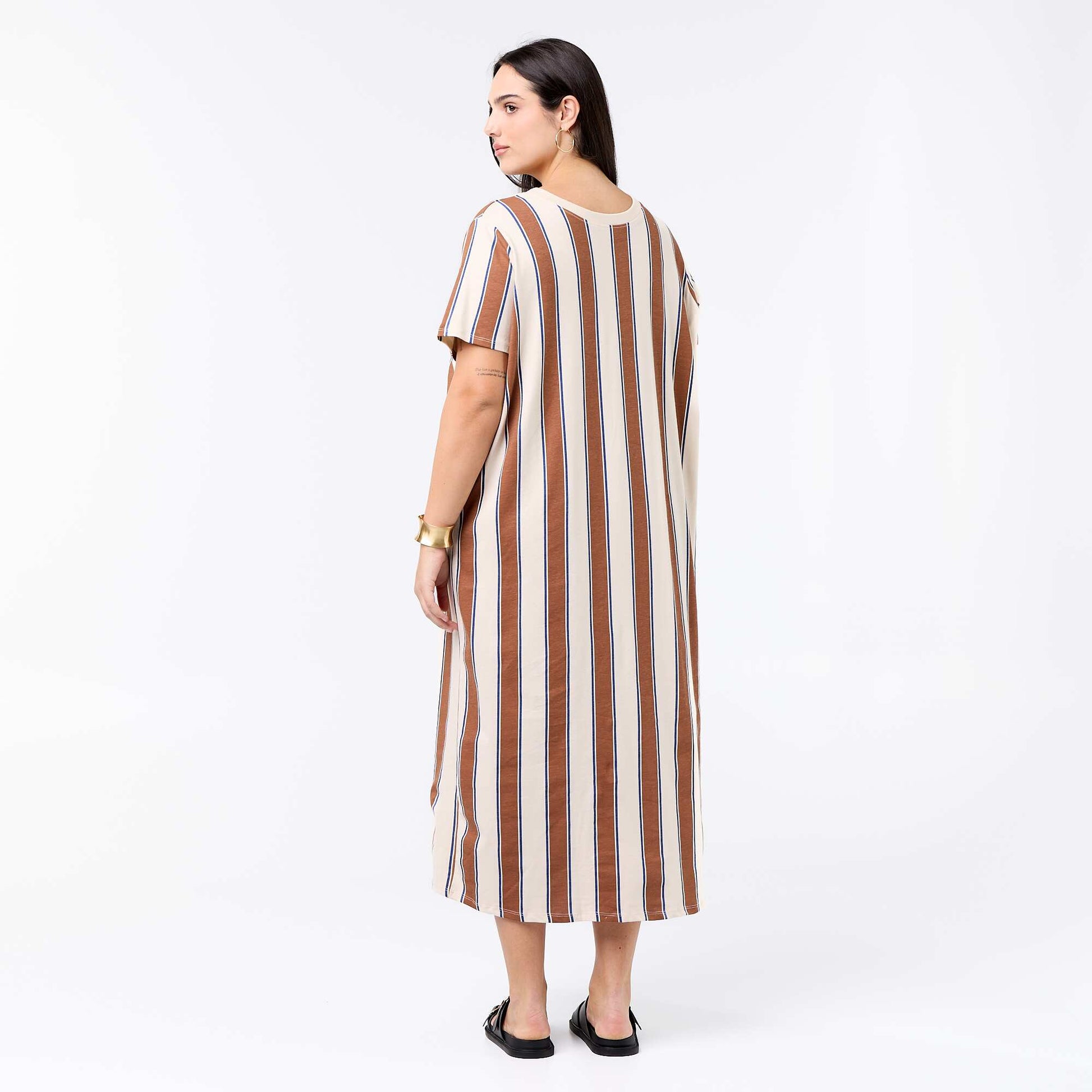 Plain long t-shirt dress BEIGE