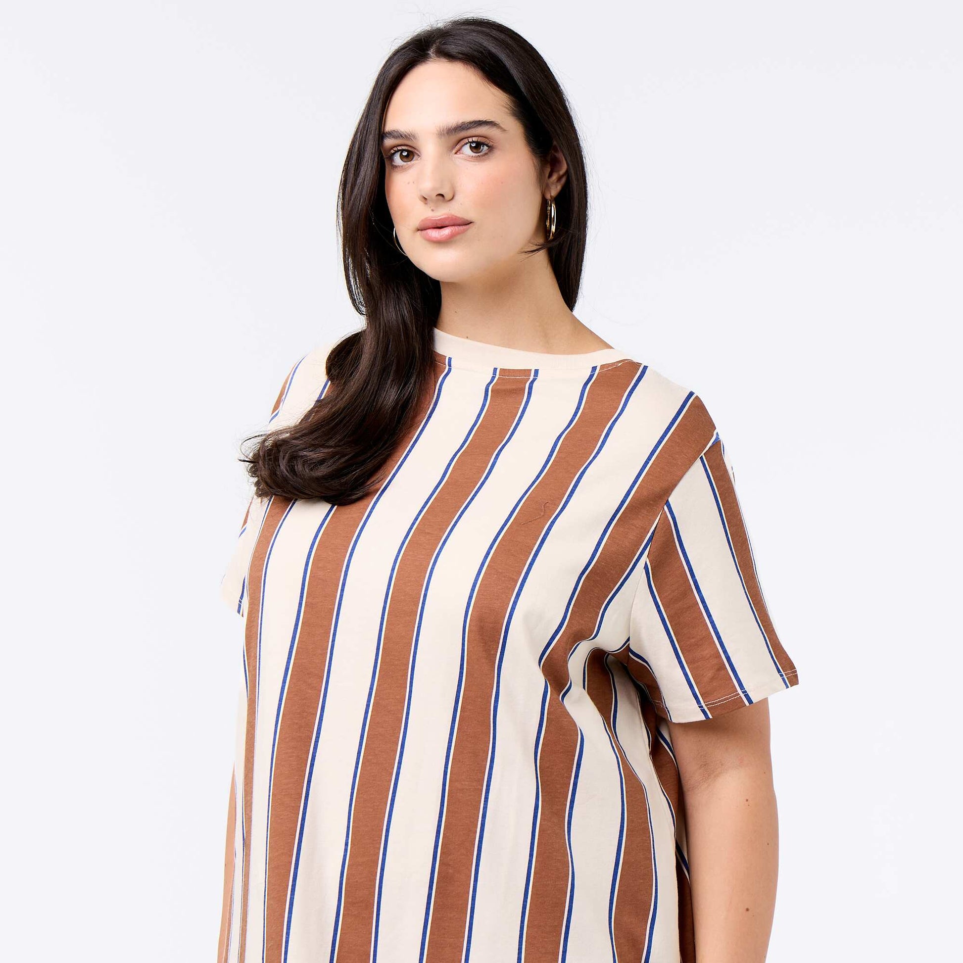 Plain long t-shirt dress BEIGE
