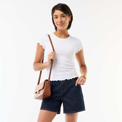 High-Waisted Denim Shorts BLUE