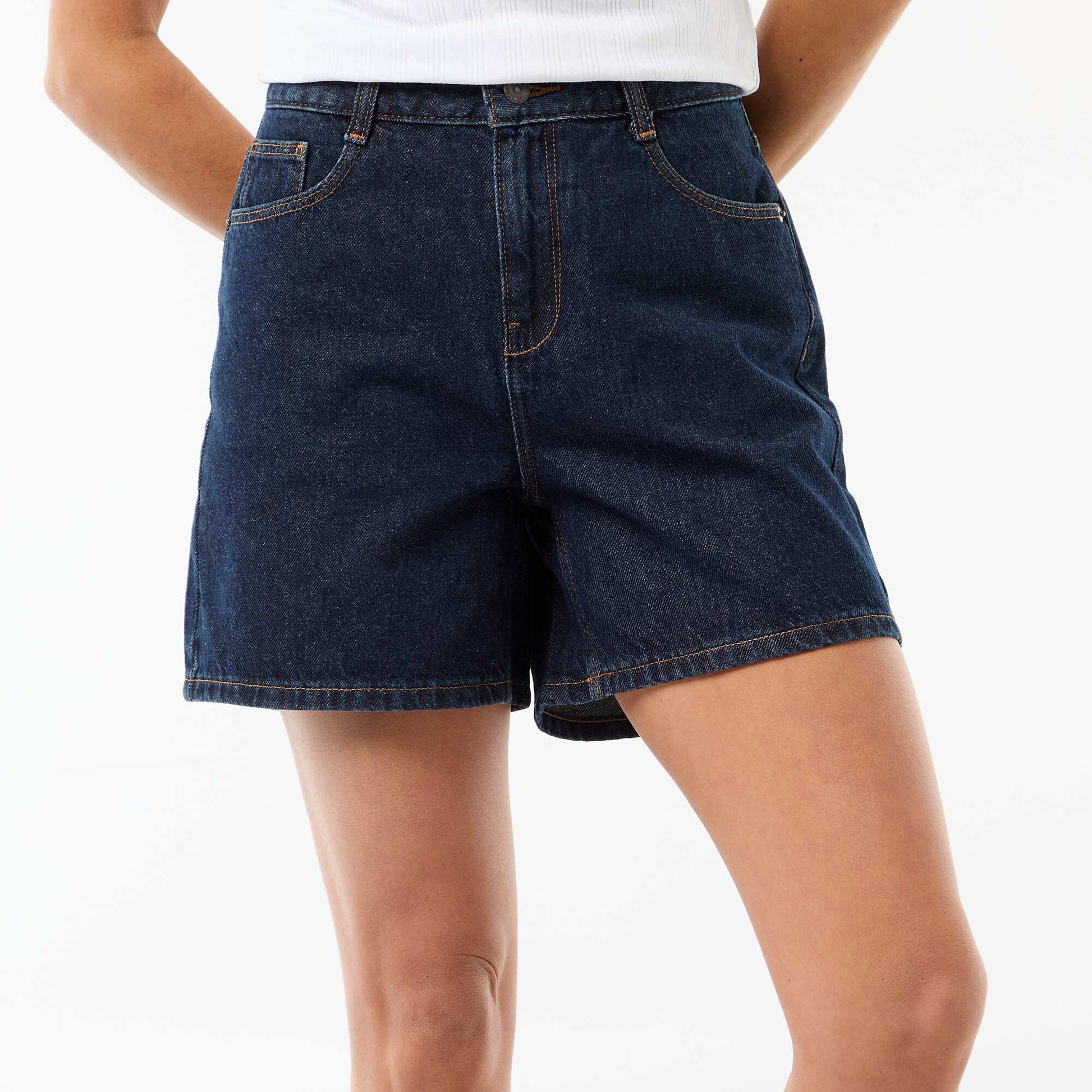 High-Waisted Denim Shorts BLUE